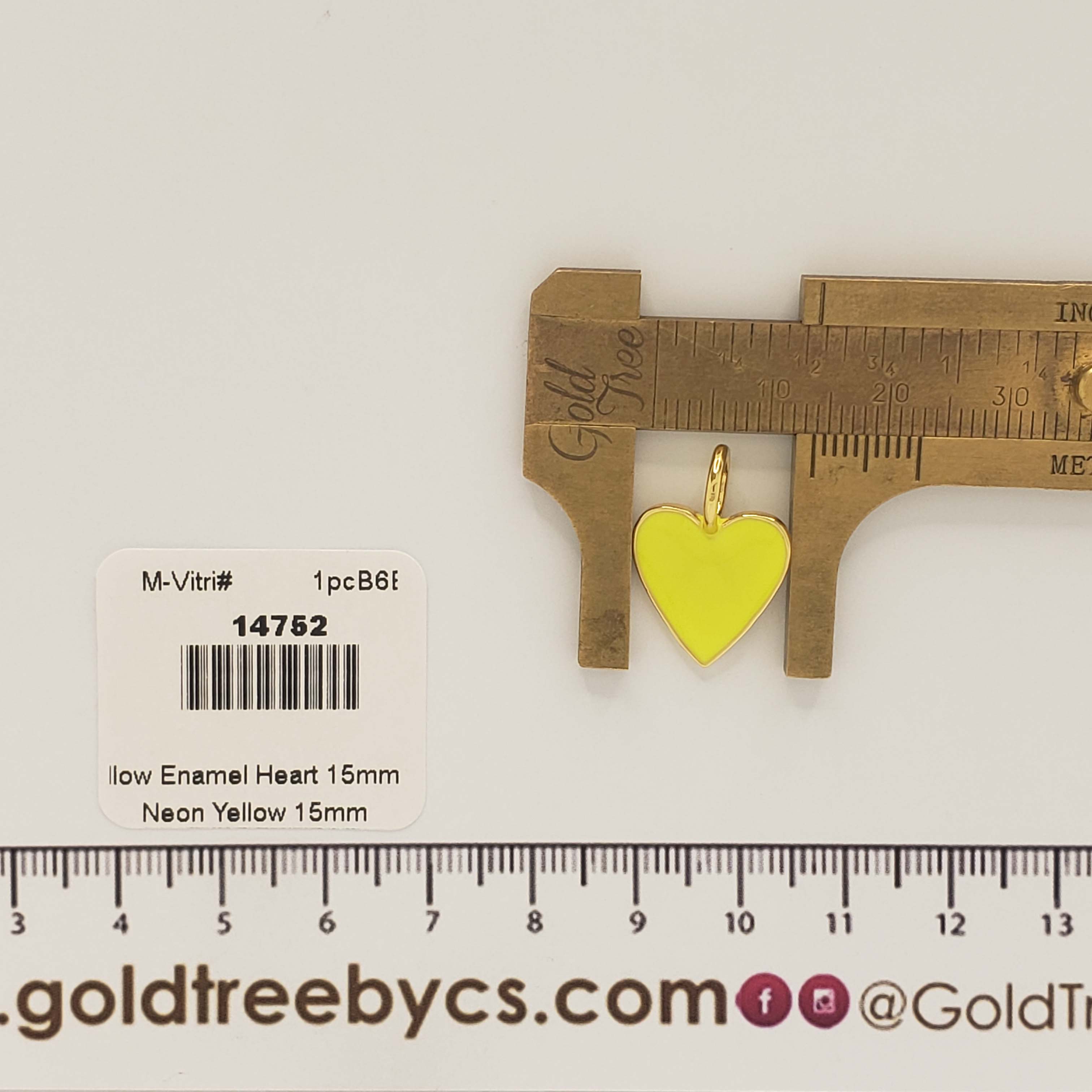 14752 15mm Neon Yellow Enamel Heart