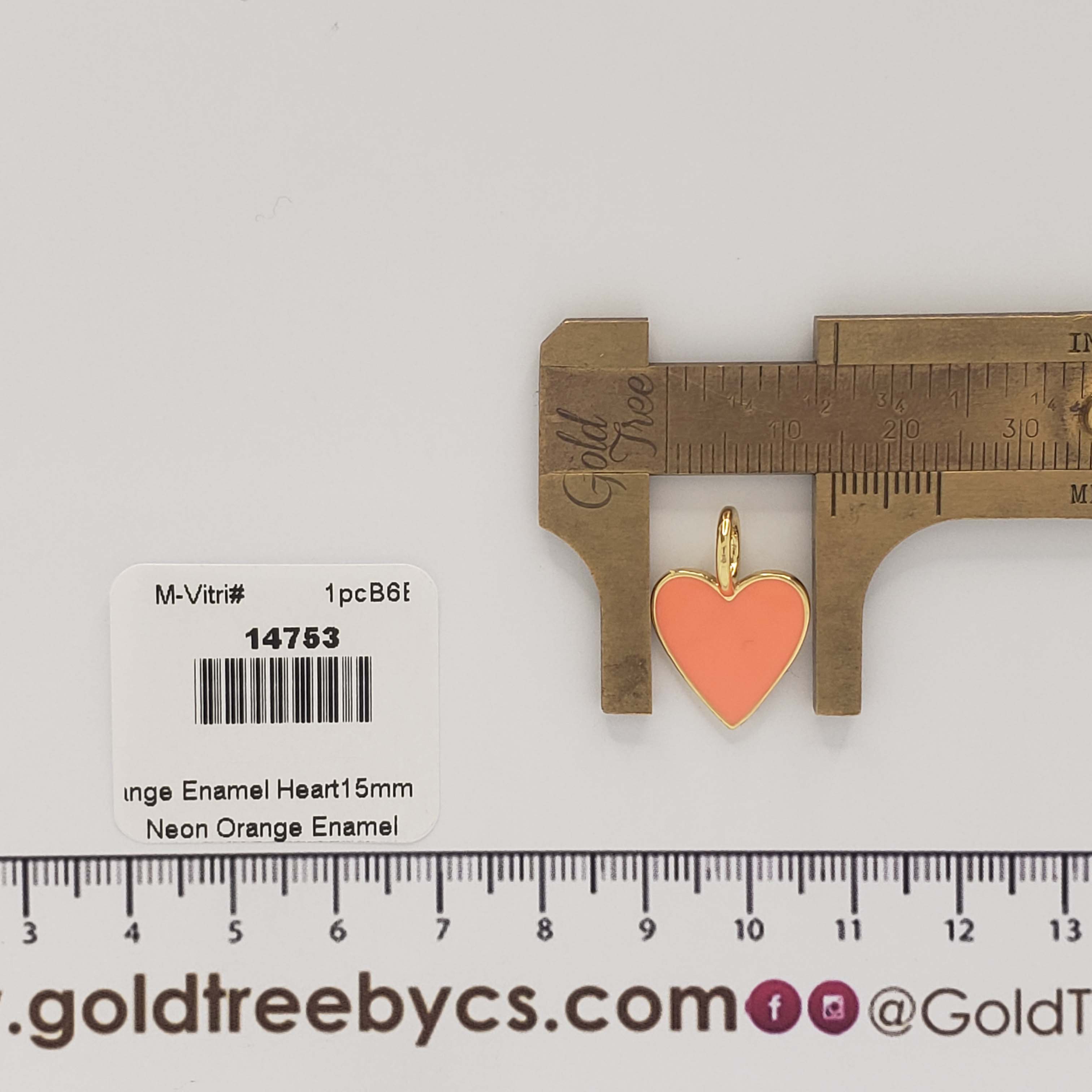 14753 15mm Neon Orange Enamel Heart