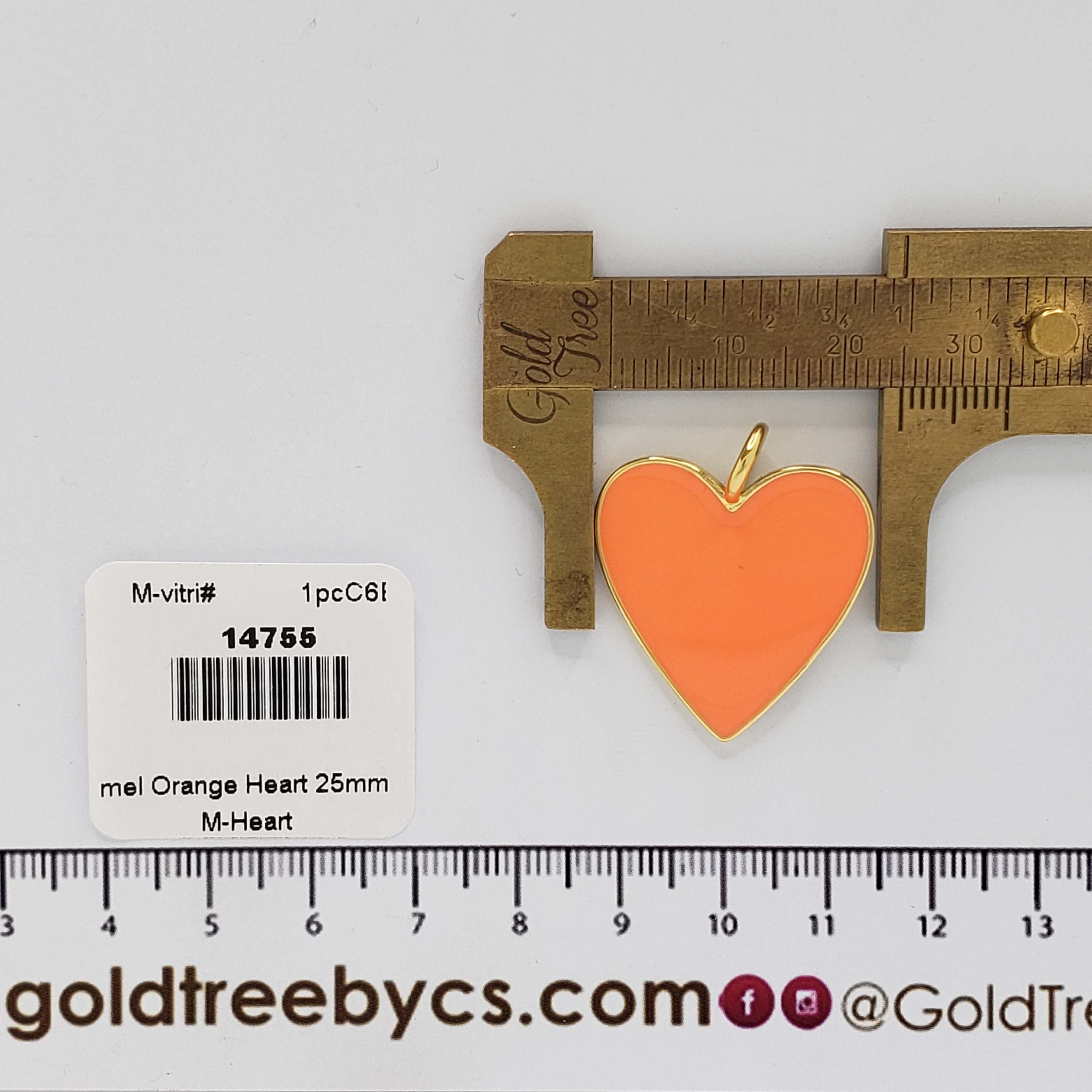 14755 25mm Orange Enamel Heart Pendant
