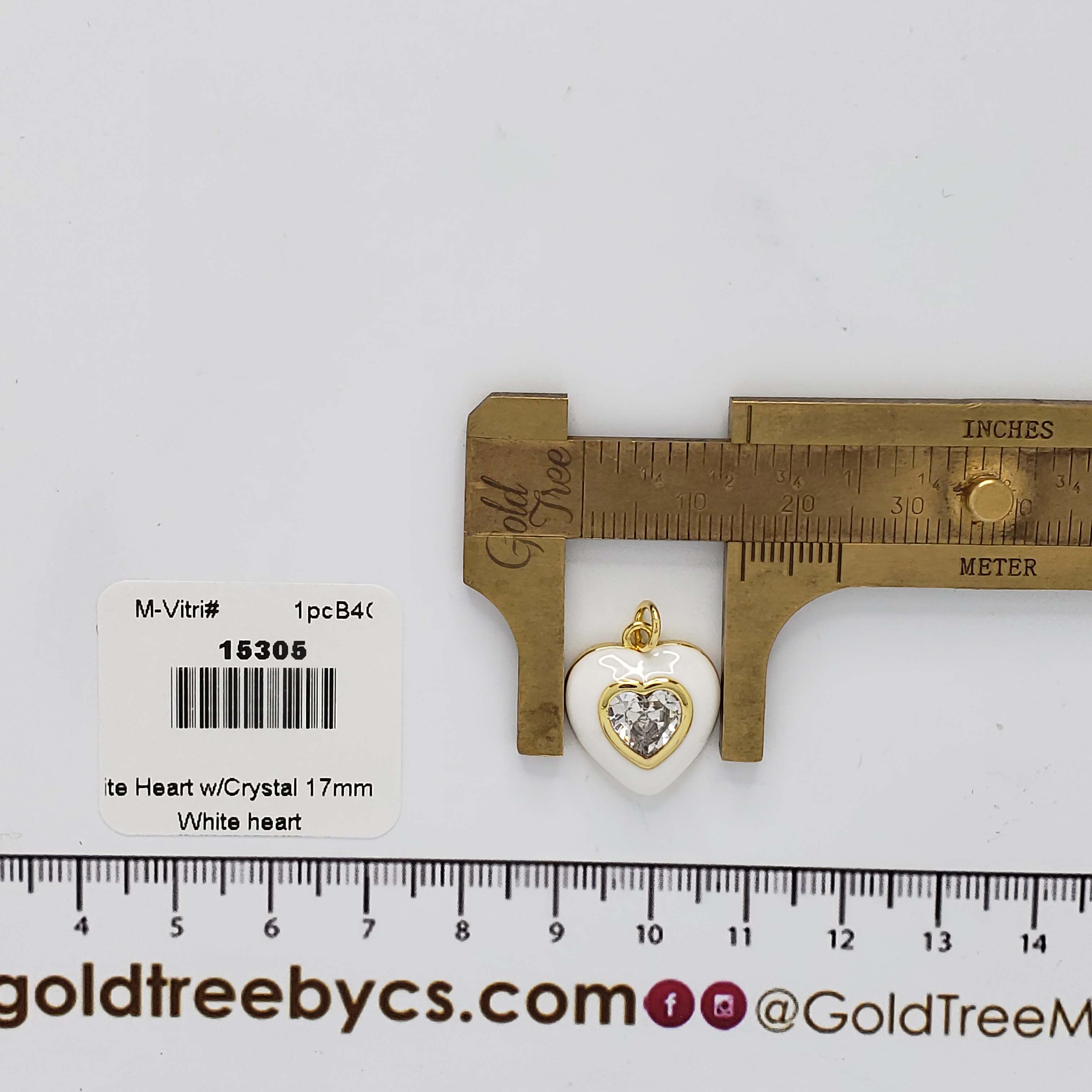 15305 17mm White Heart with Crystal Charm