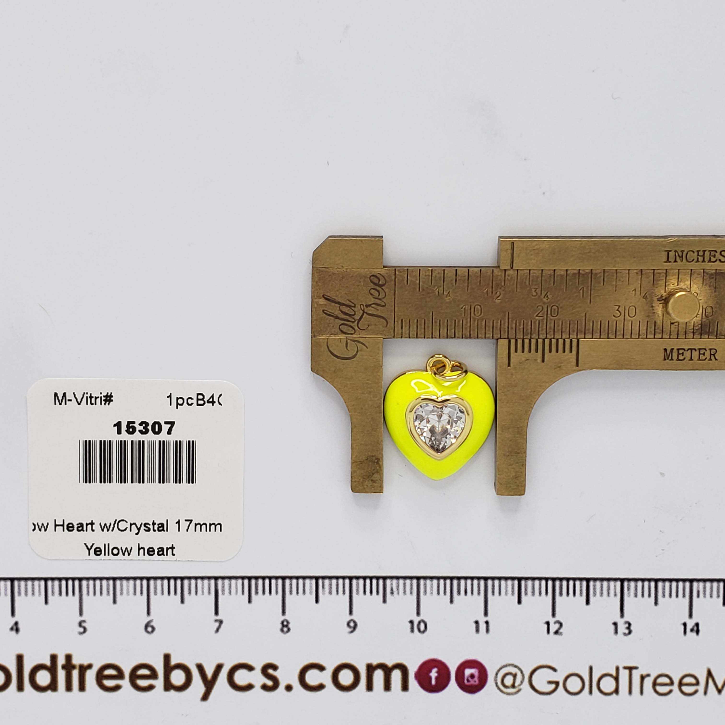 15307 Dije de Corazón Amarillo de 17mm con Cristal