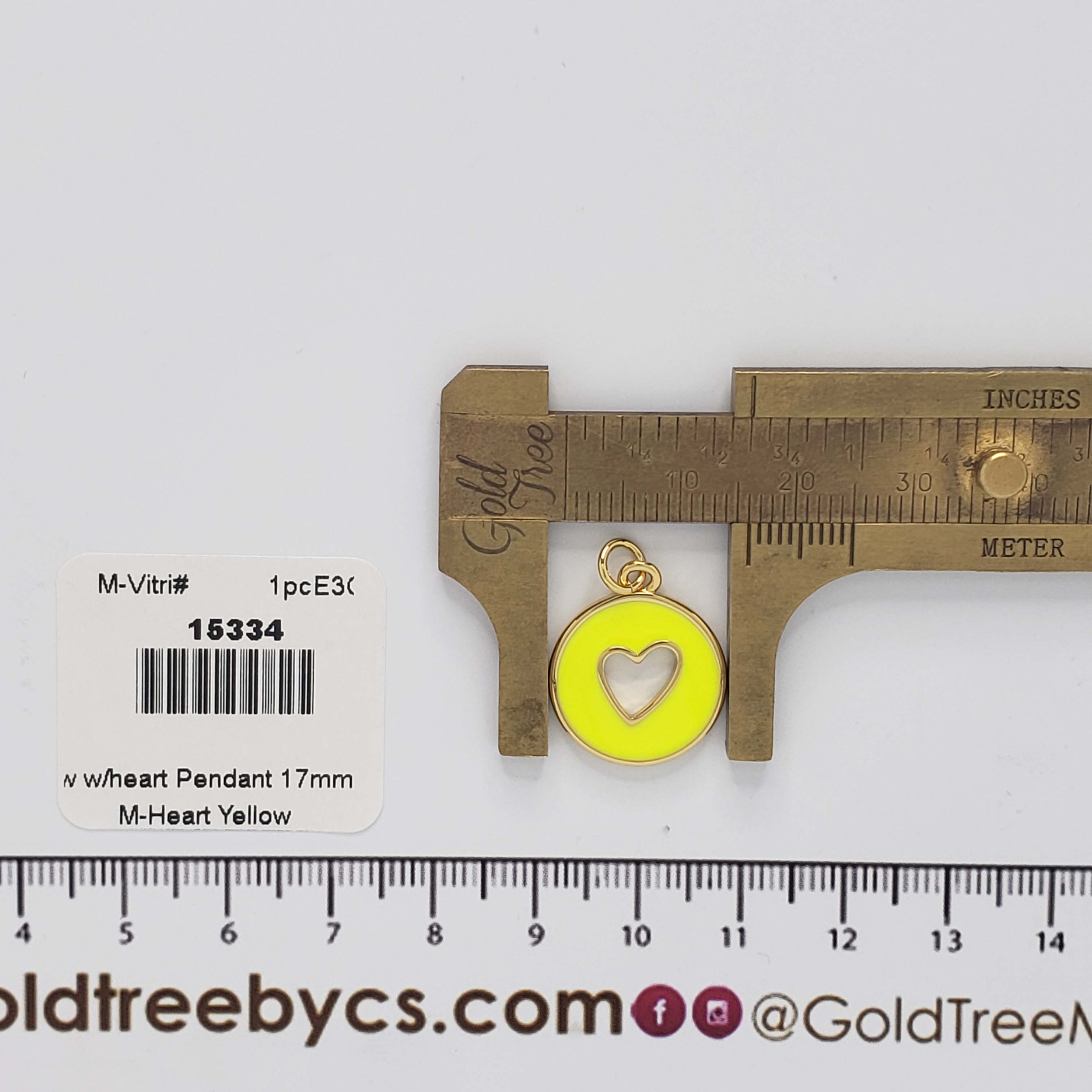 15334 17mm Round Yellow with Heart Pendant