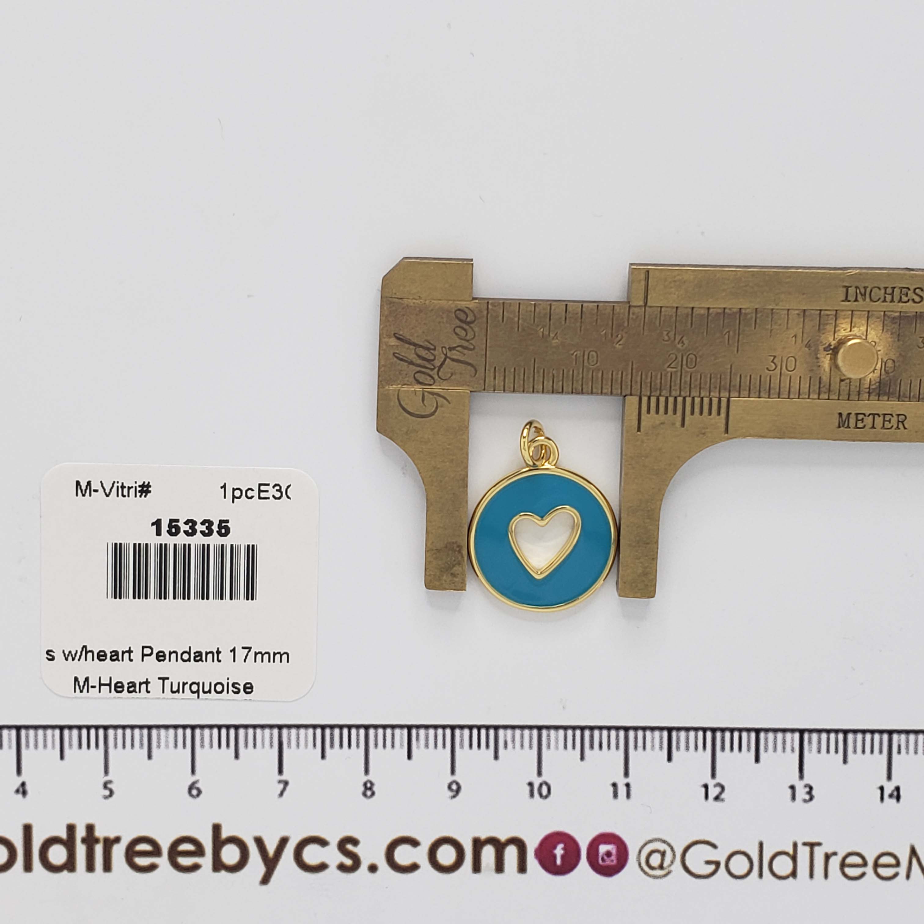 15335 17mm Round Tuquoise with Heart Pendant