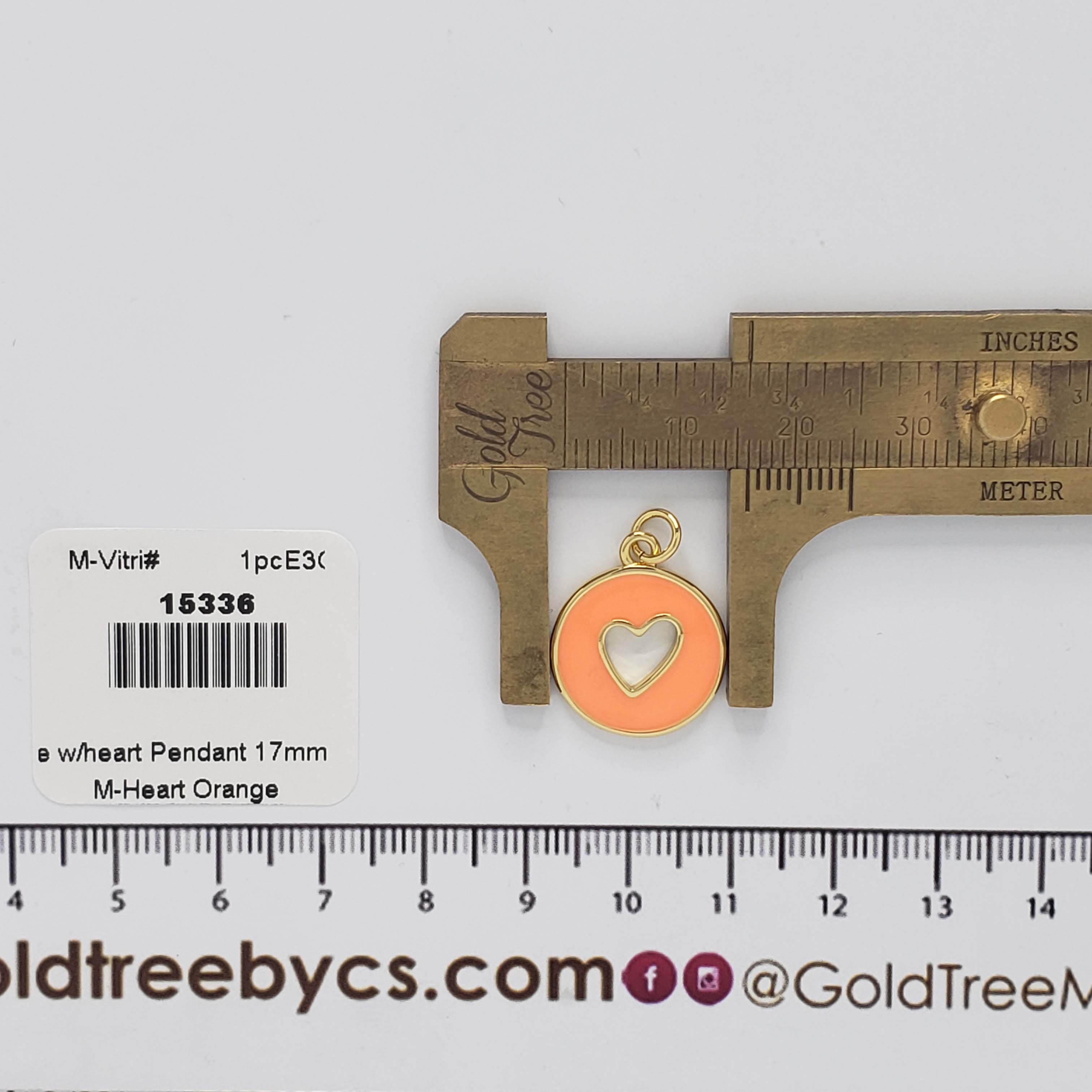 15336 17mm Round Orange with Heart Pendant
