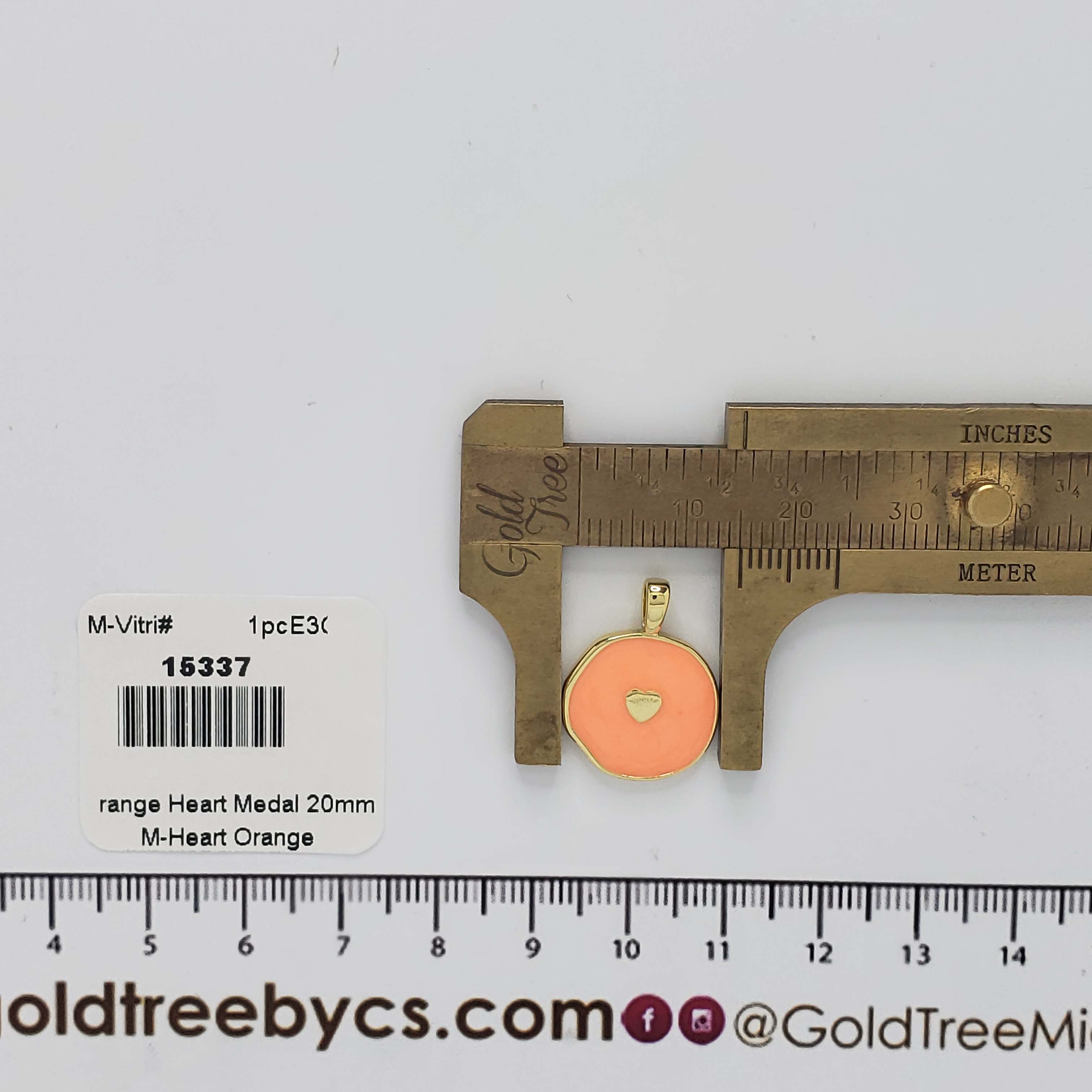 15337 20mm Orange Heart Medal