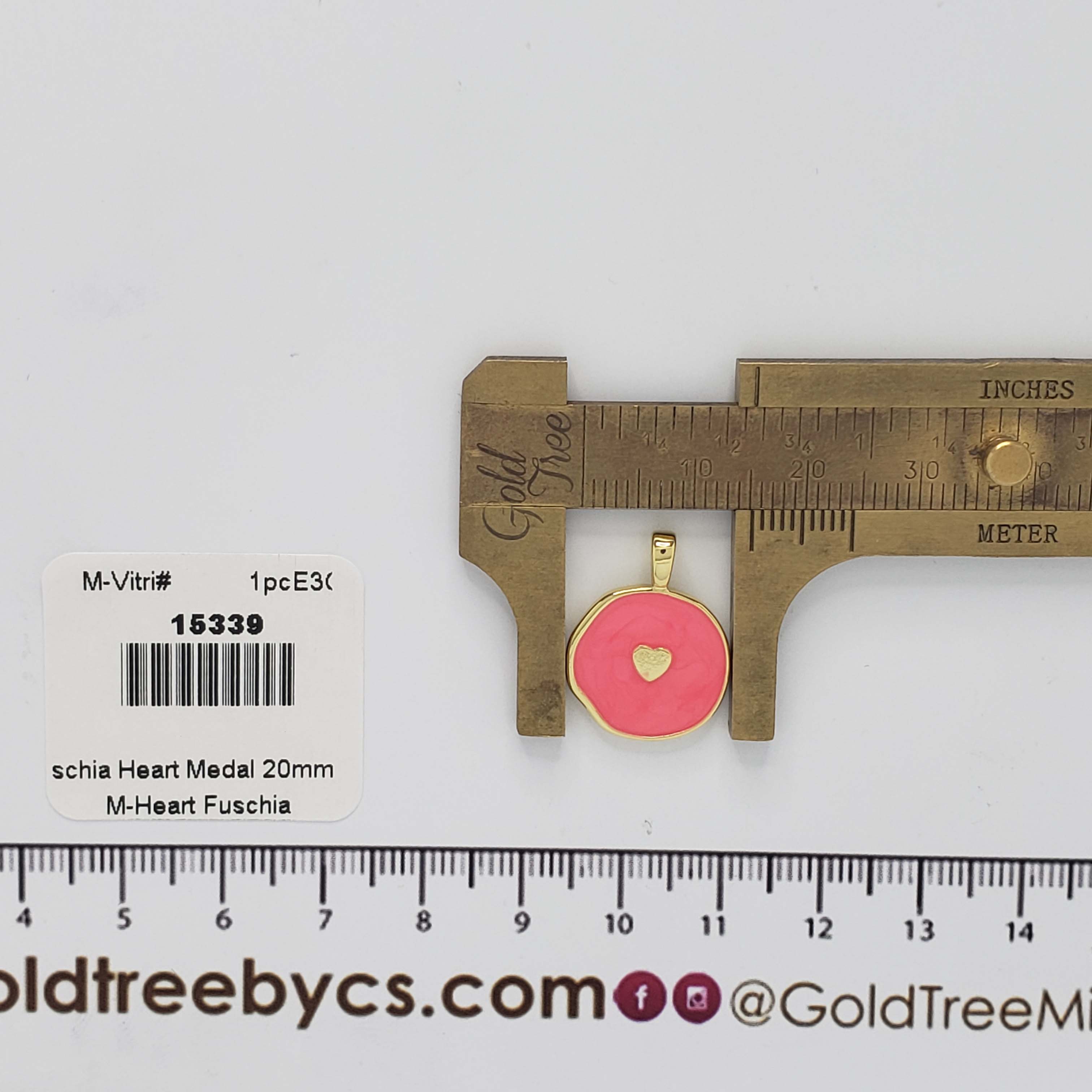 15339 20mm Fuschia Heart Medal