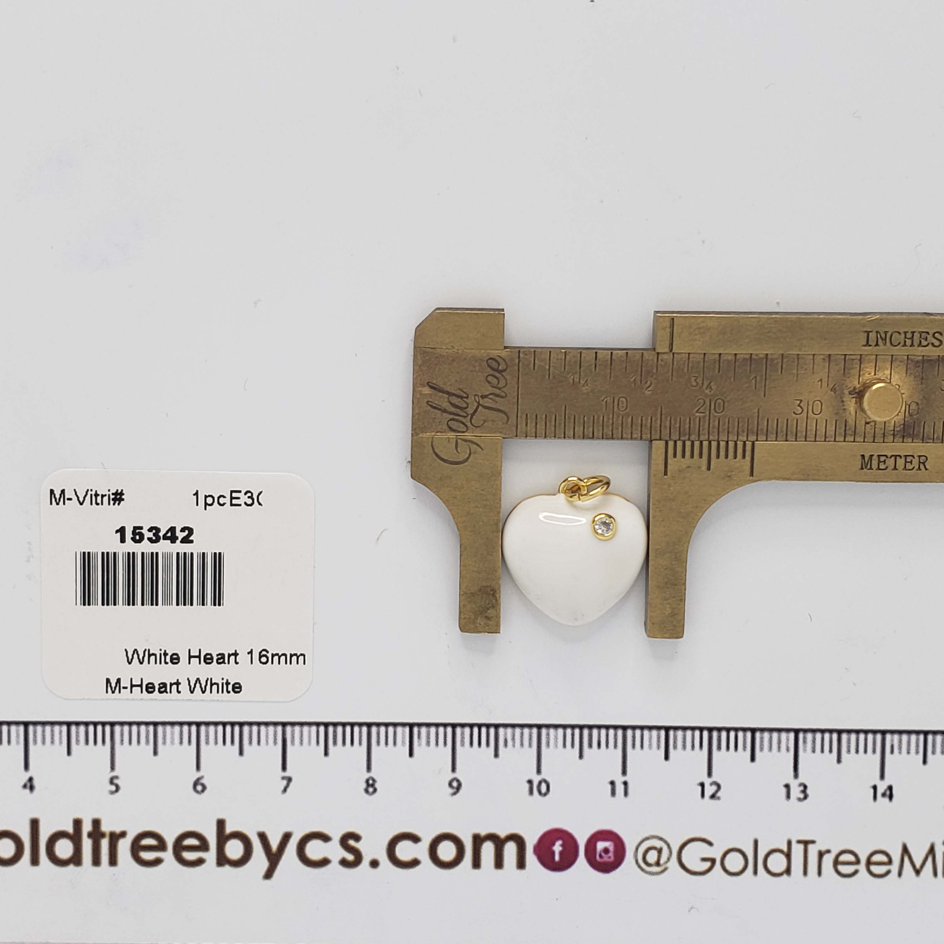 15342 16mm White Heart with Crystal Pendant