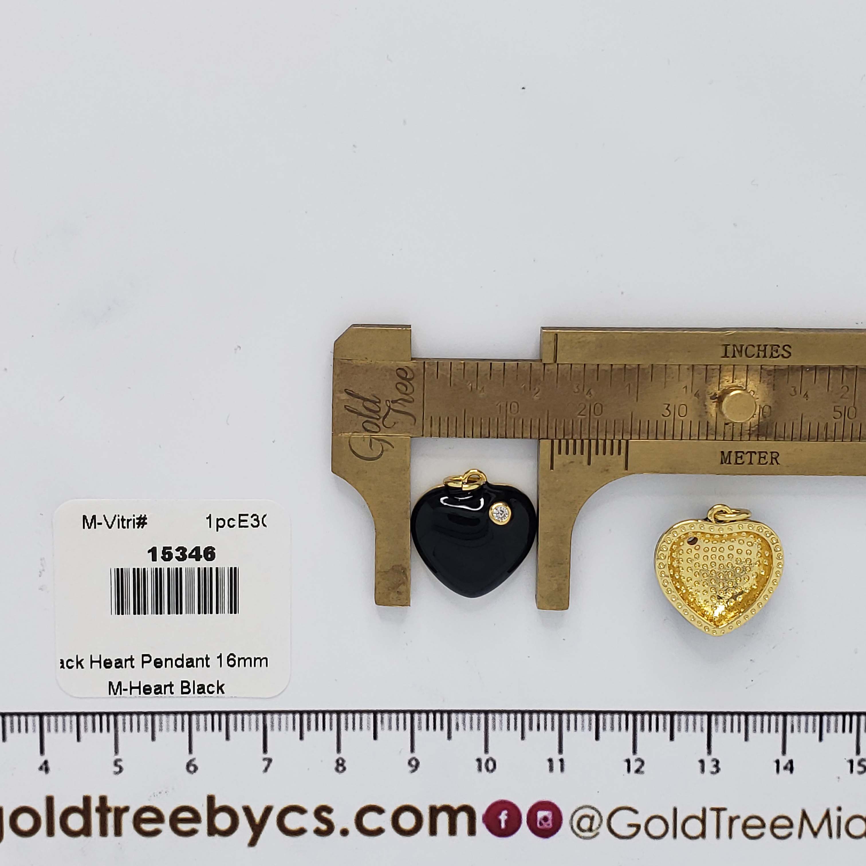 15346 16mm Black Heart with Crystal Pendant