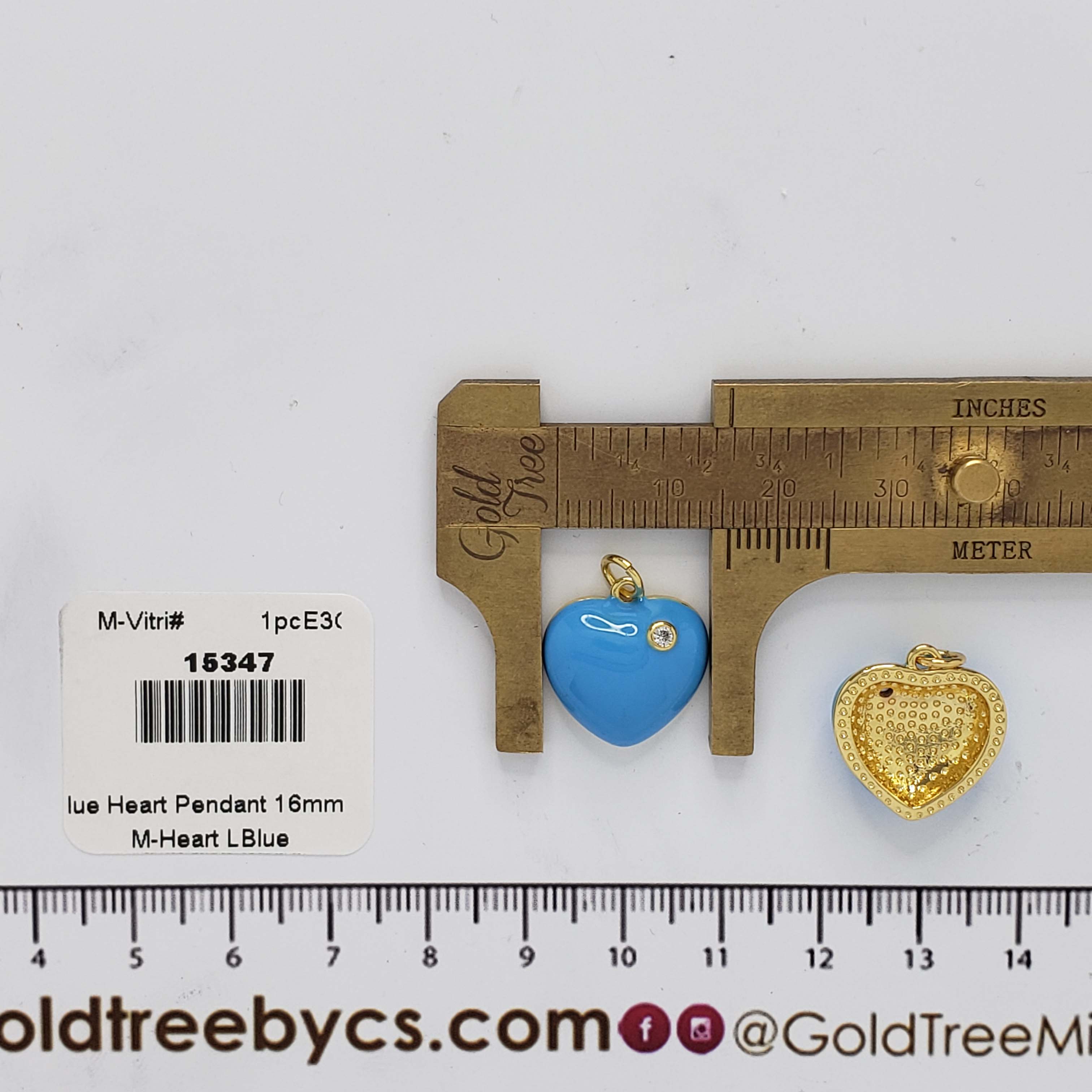 15347 16mm Light Blue Heart with Crystal Pendant