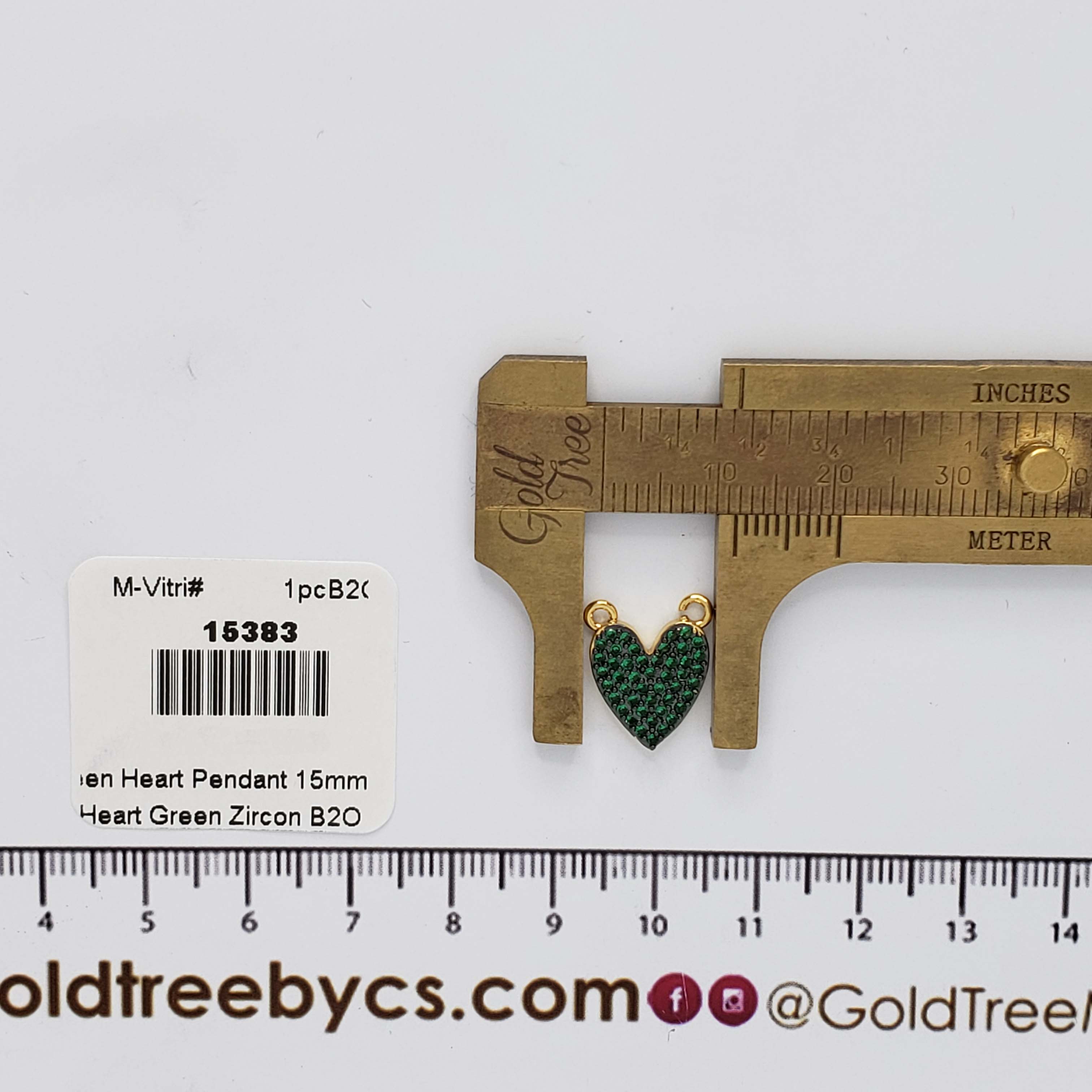 15383 15mm Green Crystal Heart Connector Pendant