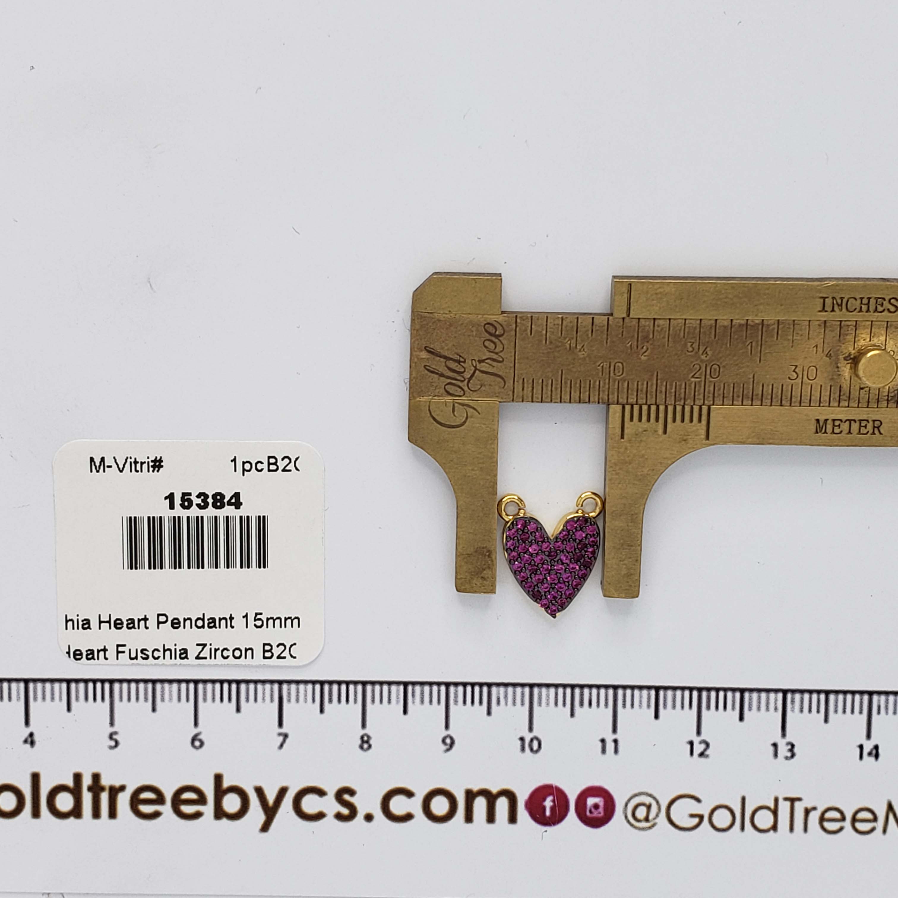 15384 15mm Fuschia Crystal Heart Connector Pendant