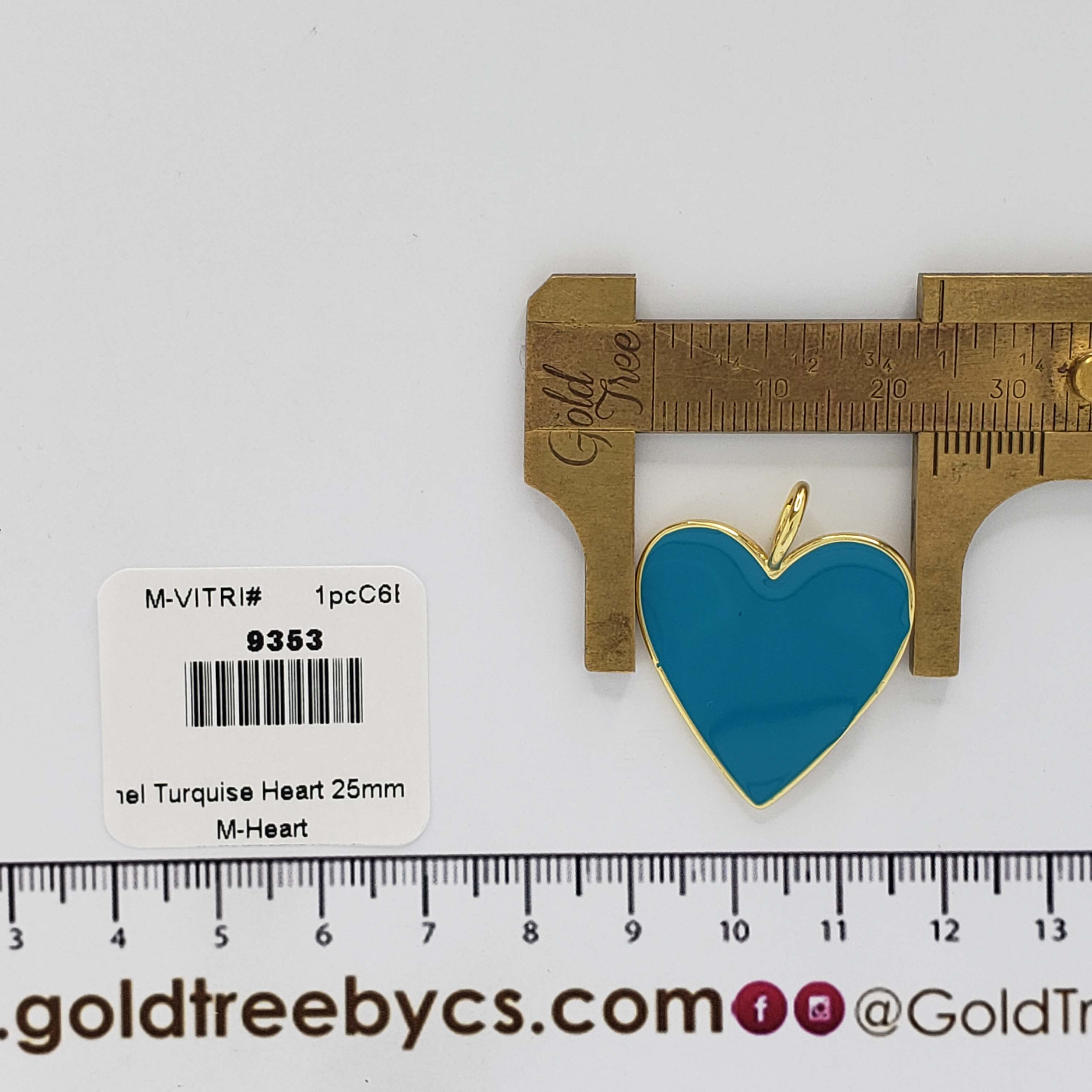 9353 25mm Turquoise Enamel Heart Pendant