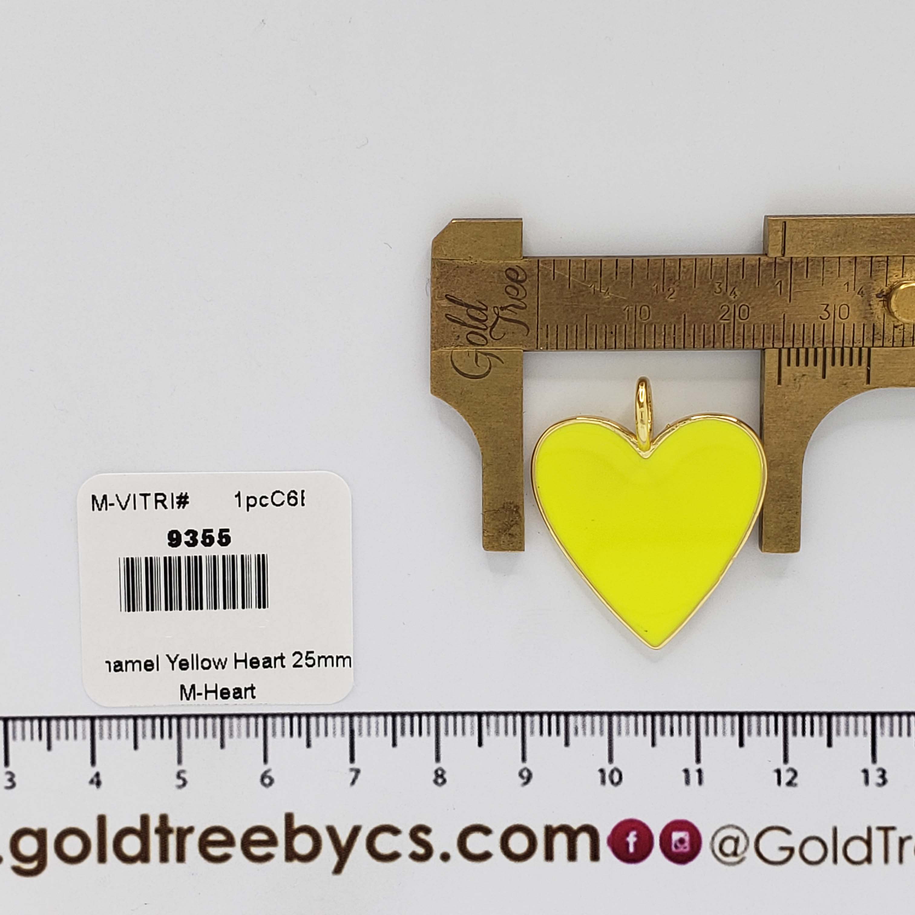 9355 25mm Yellow Enamel Heart Pendant