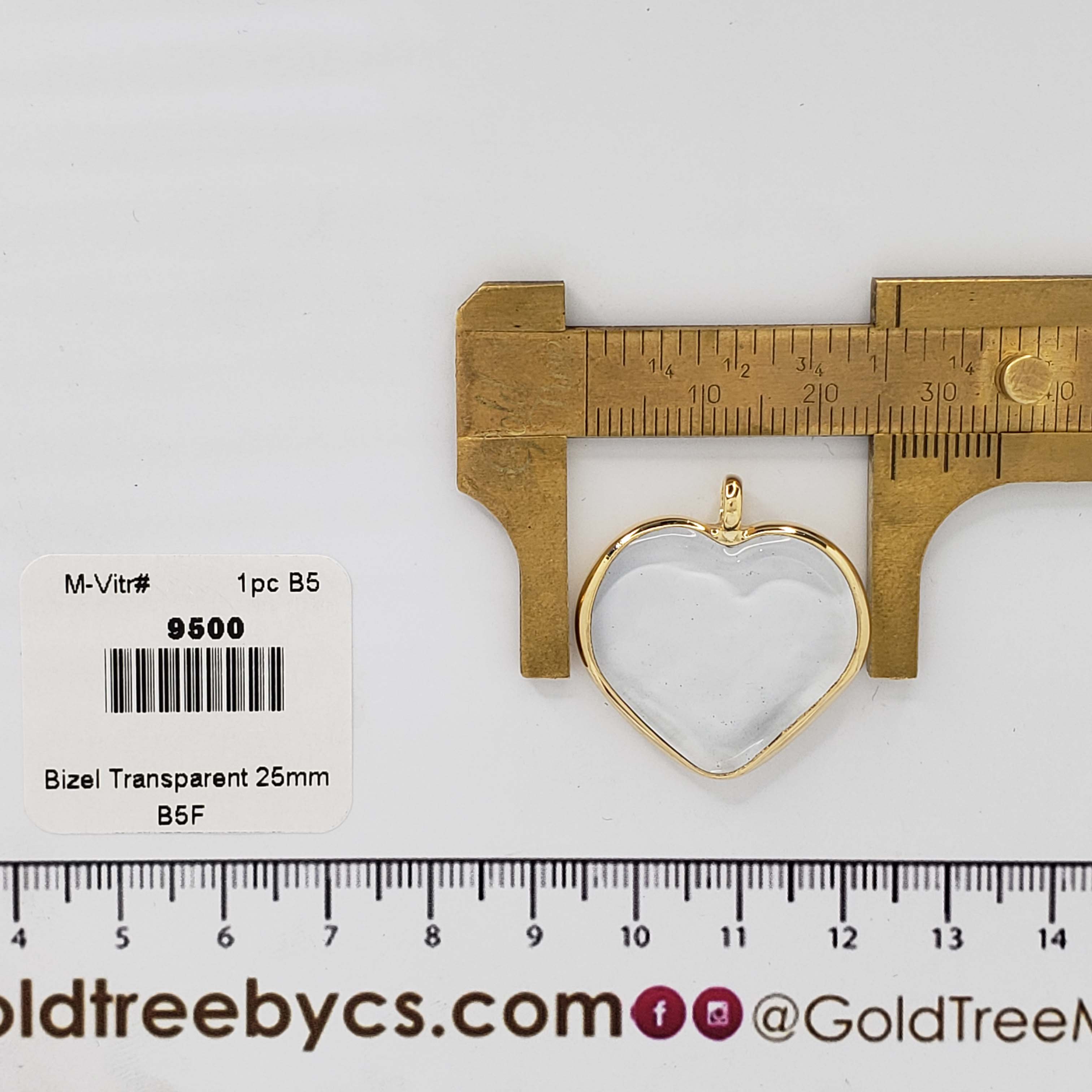 9500 Clear Transparent Heart Bizel Charm