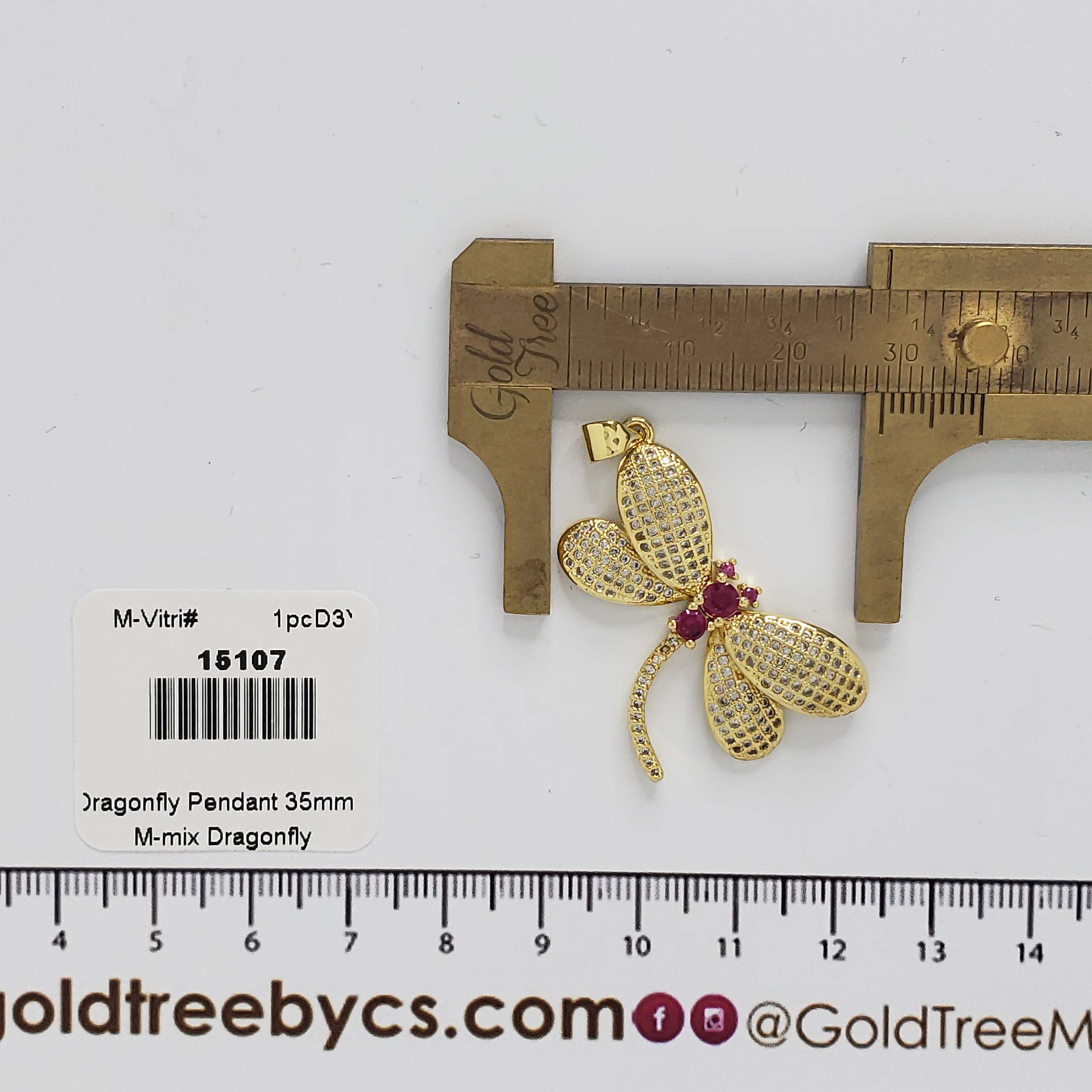 15107 Red Crystals Dragonfly Pendant