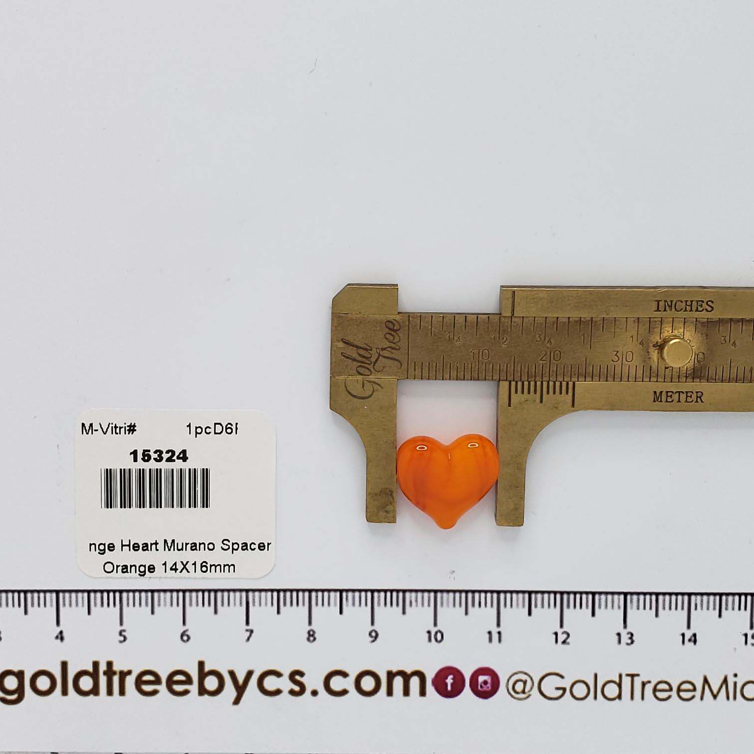15324 Orange Heart Murano Spacer