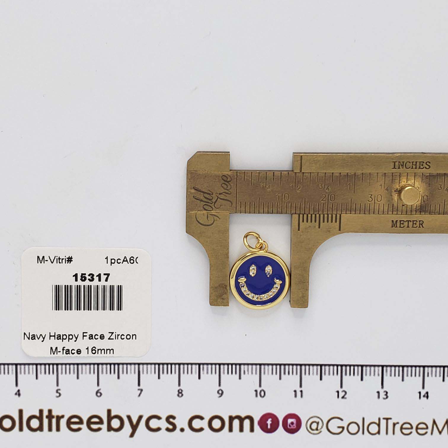 15317 Micropave Navy Happy Face Charm