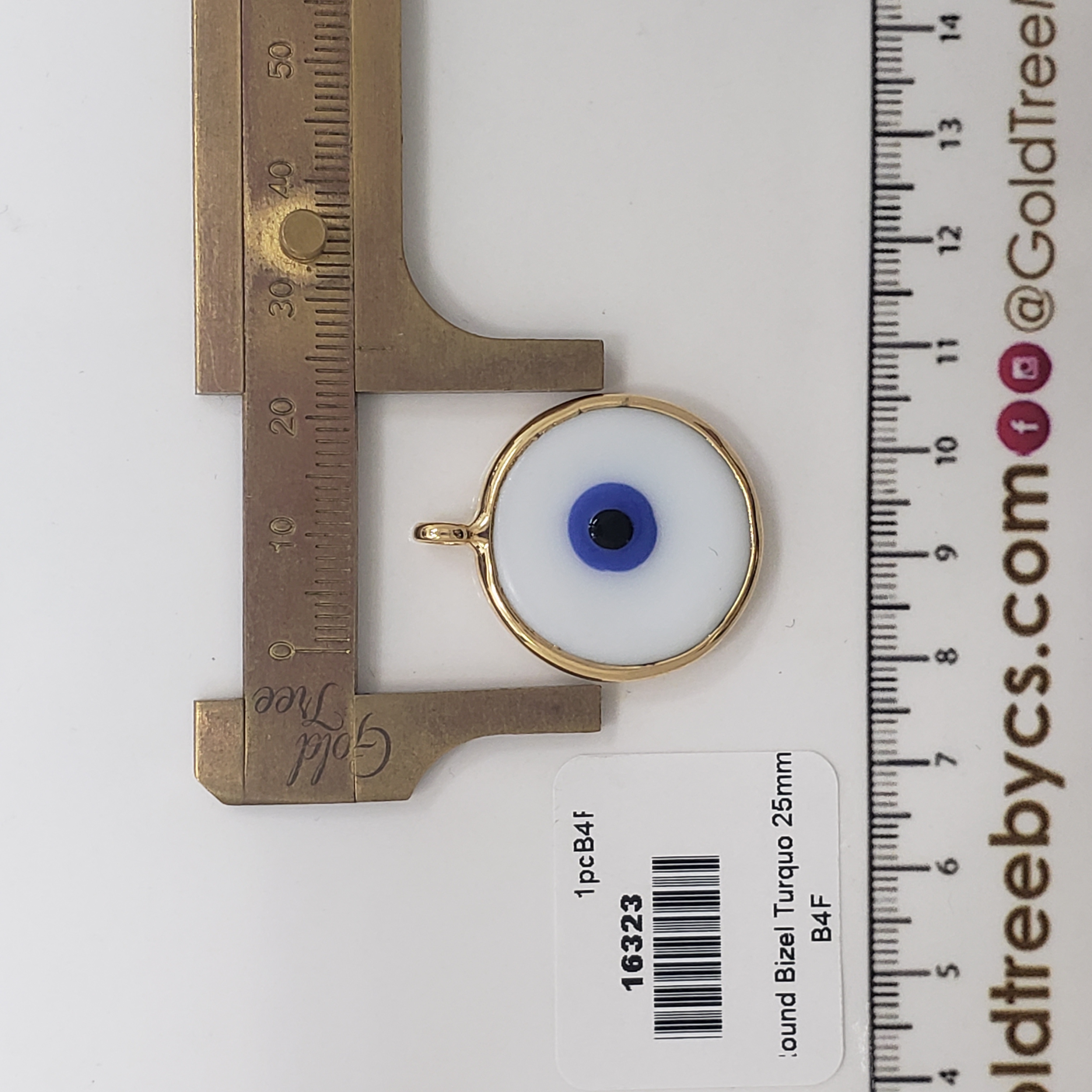 16323 Round White and Turquoise Eye Bizel Pendant