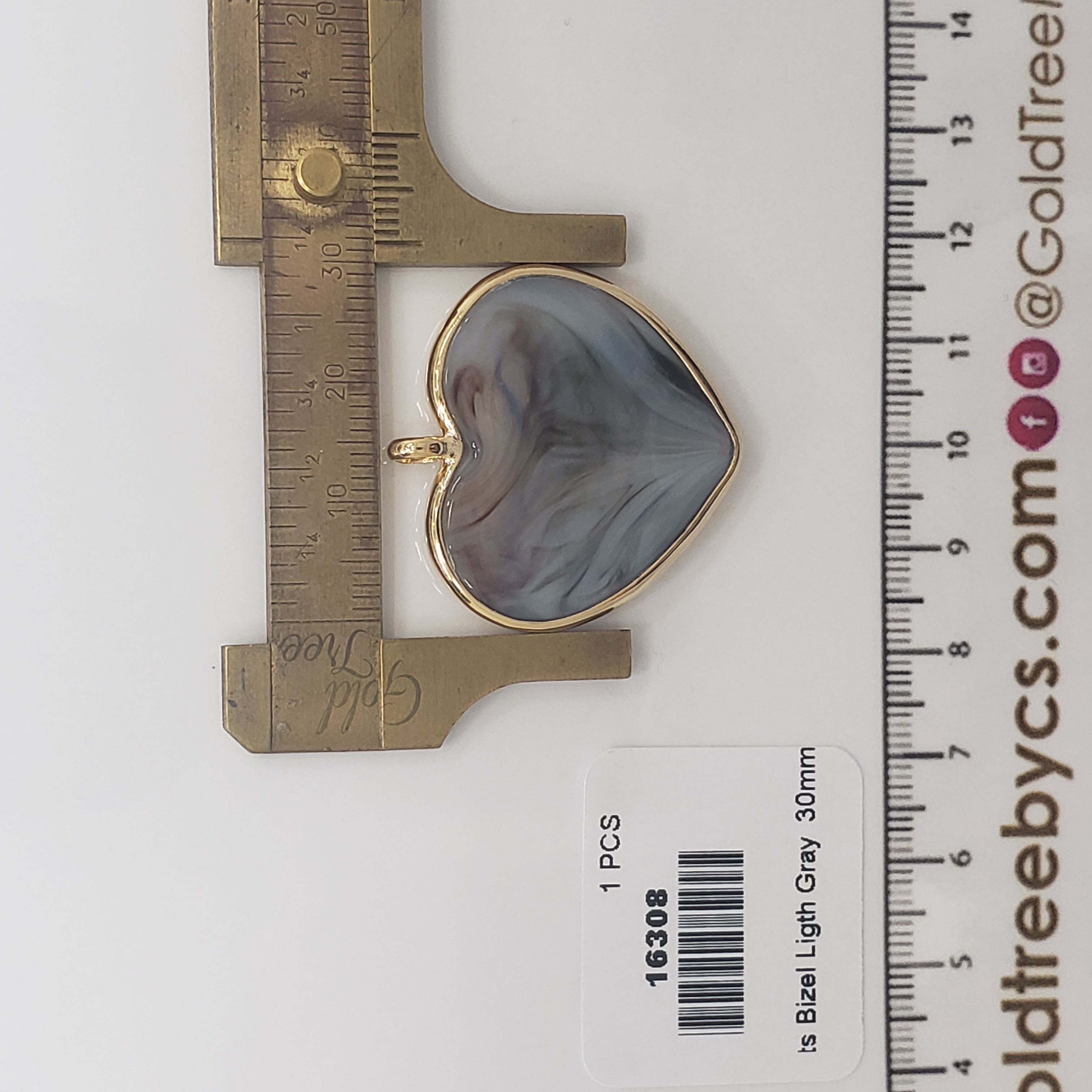 16308 Ligth Gray Heart Bizel Pendant