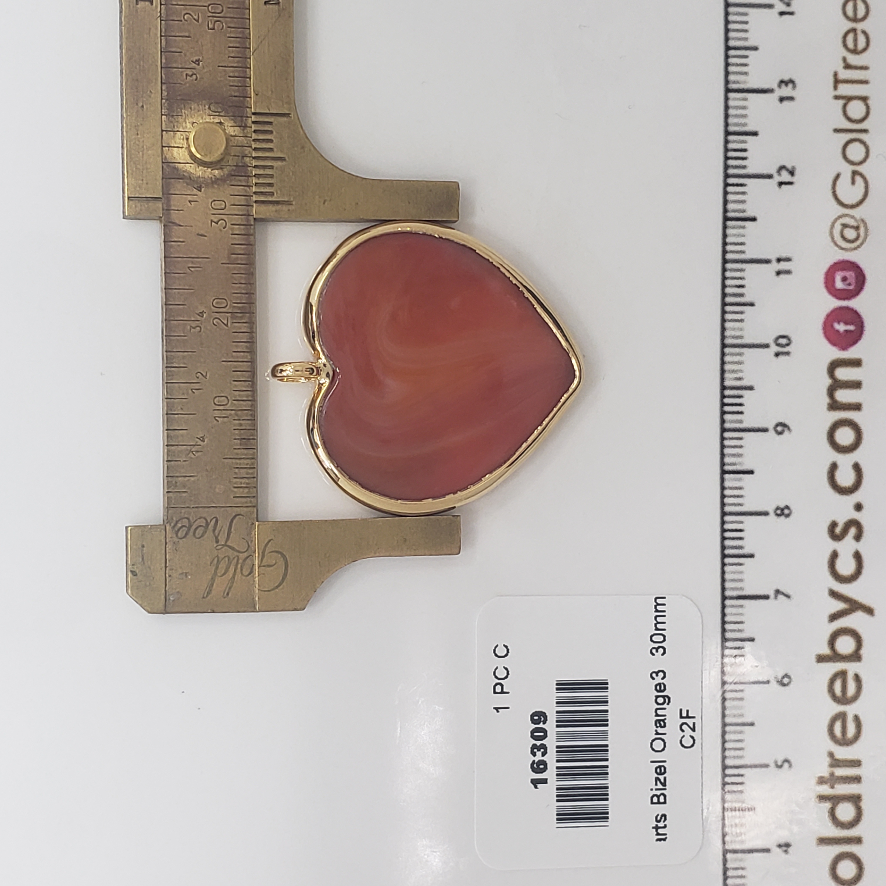 16309 Big Orange Heart Bizel Charm