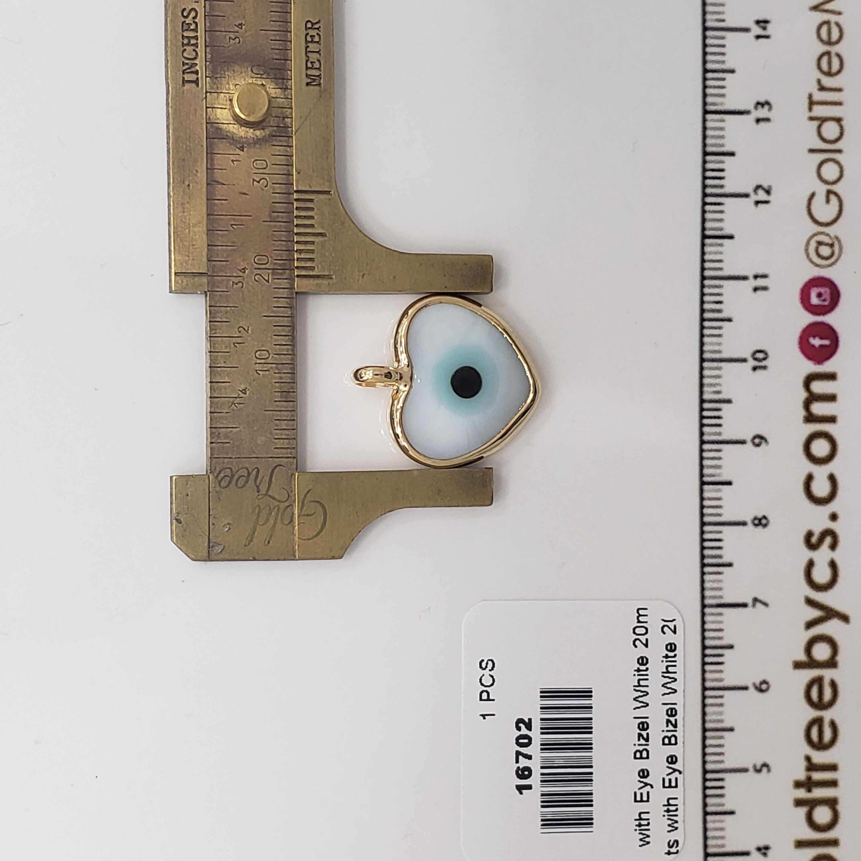 16702 Small White and Blue Heart with Eye Bizel Pendant