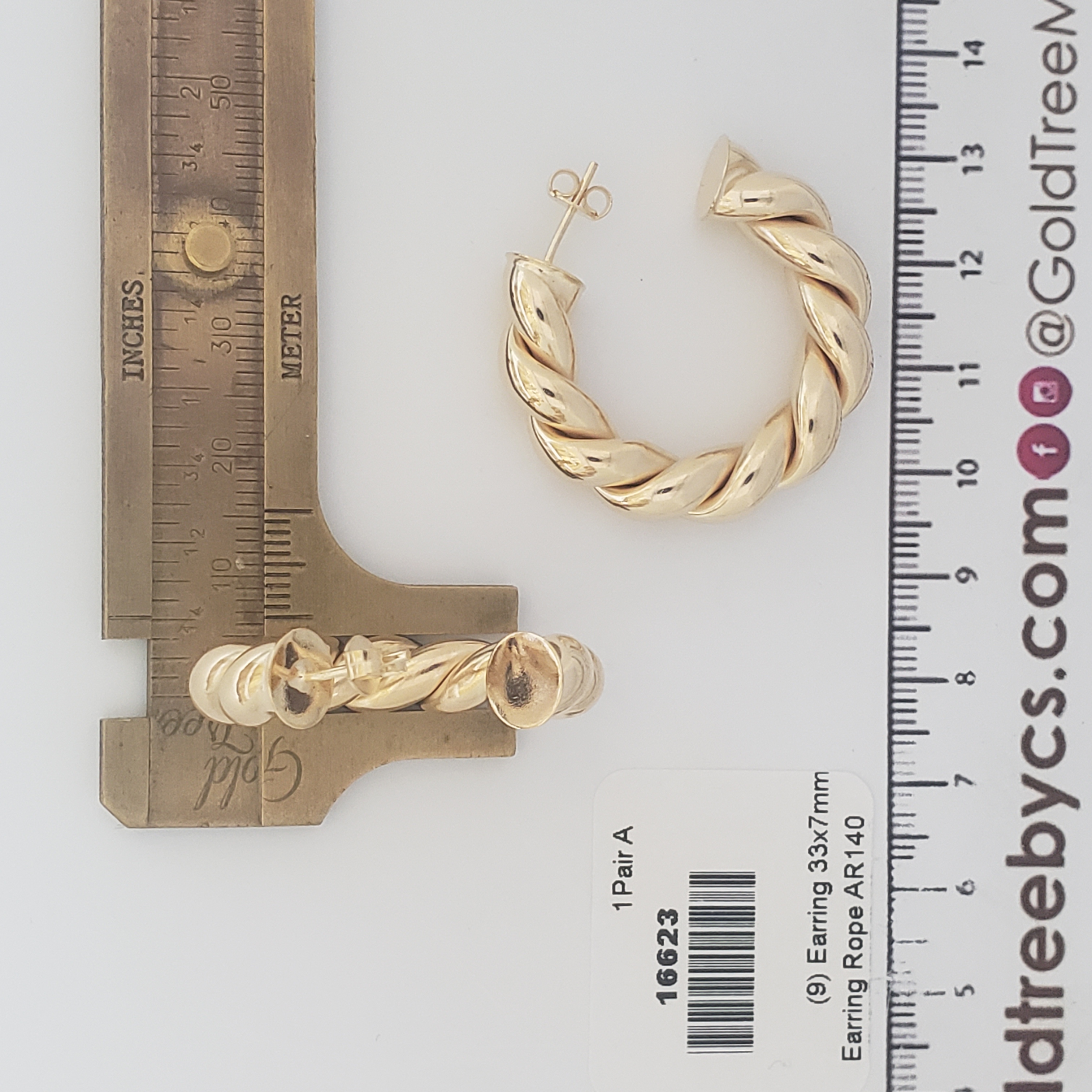 16623 33x7mm Gold Twisted Earrings