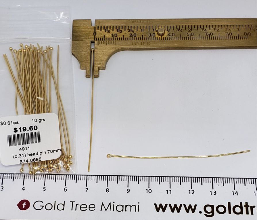 4911 Gold Plated Ball Head Pin 70mm