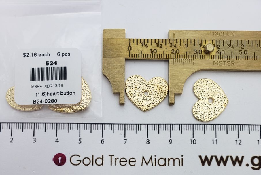 524 Textured Golden Heart Button