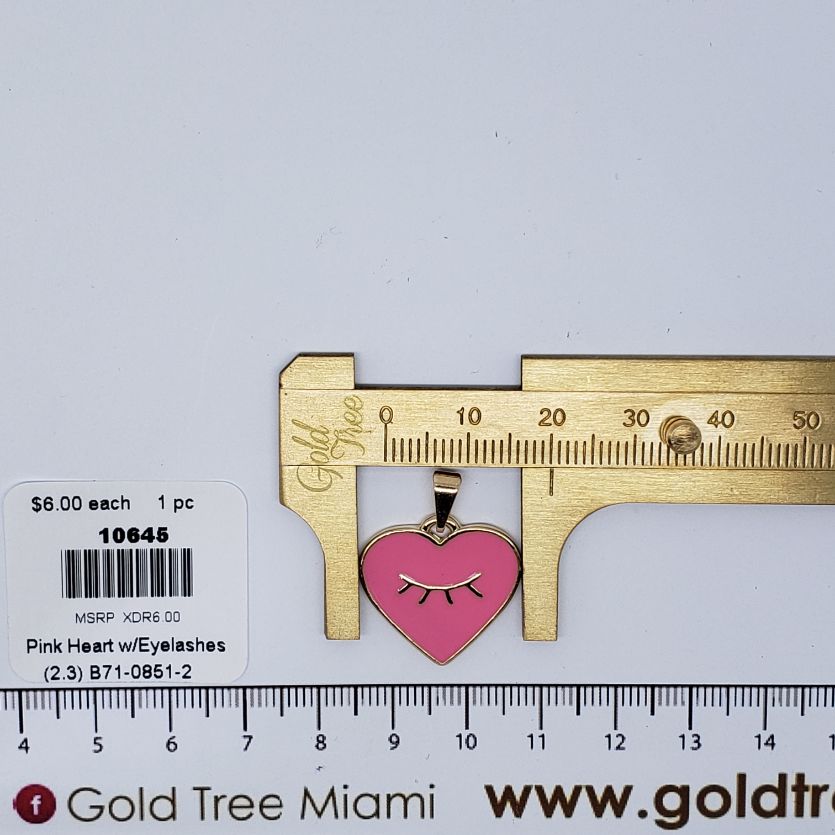 10645 Pink Heart Pendant with Delicate Eyelashes