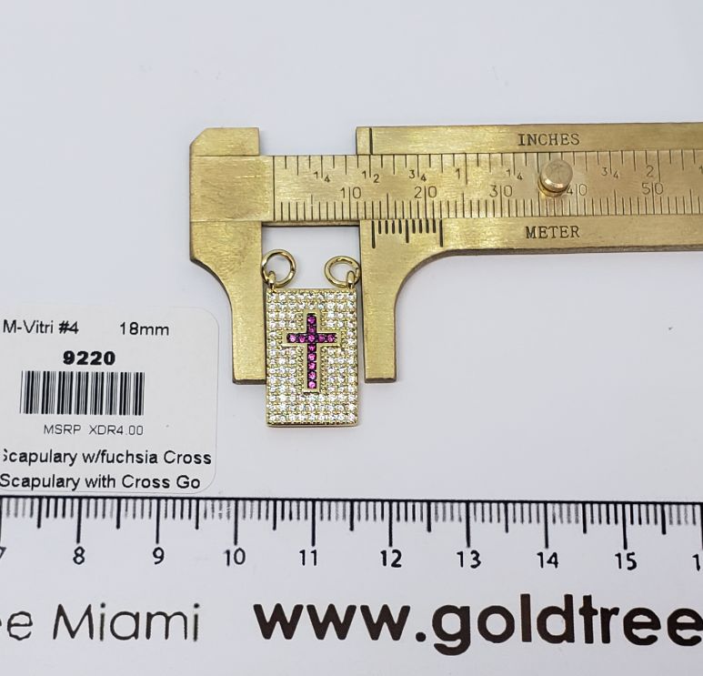 9220 Gold Scapular with Fuchsia Cross Pendant