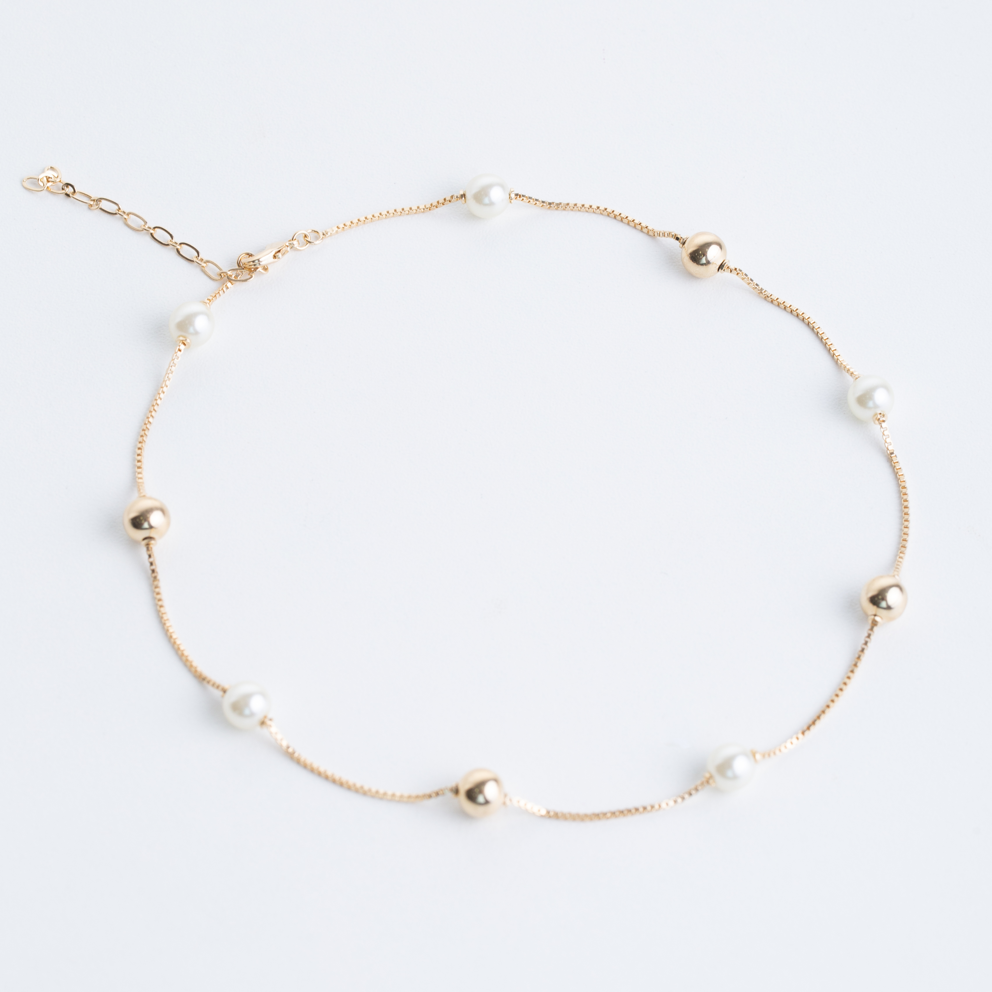 18882 Gold Ball And Pearl With Box Chain 14"