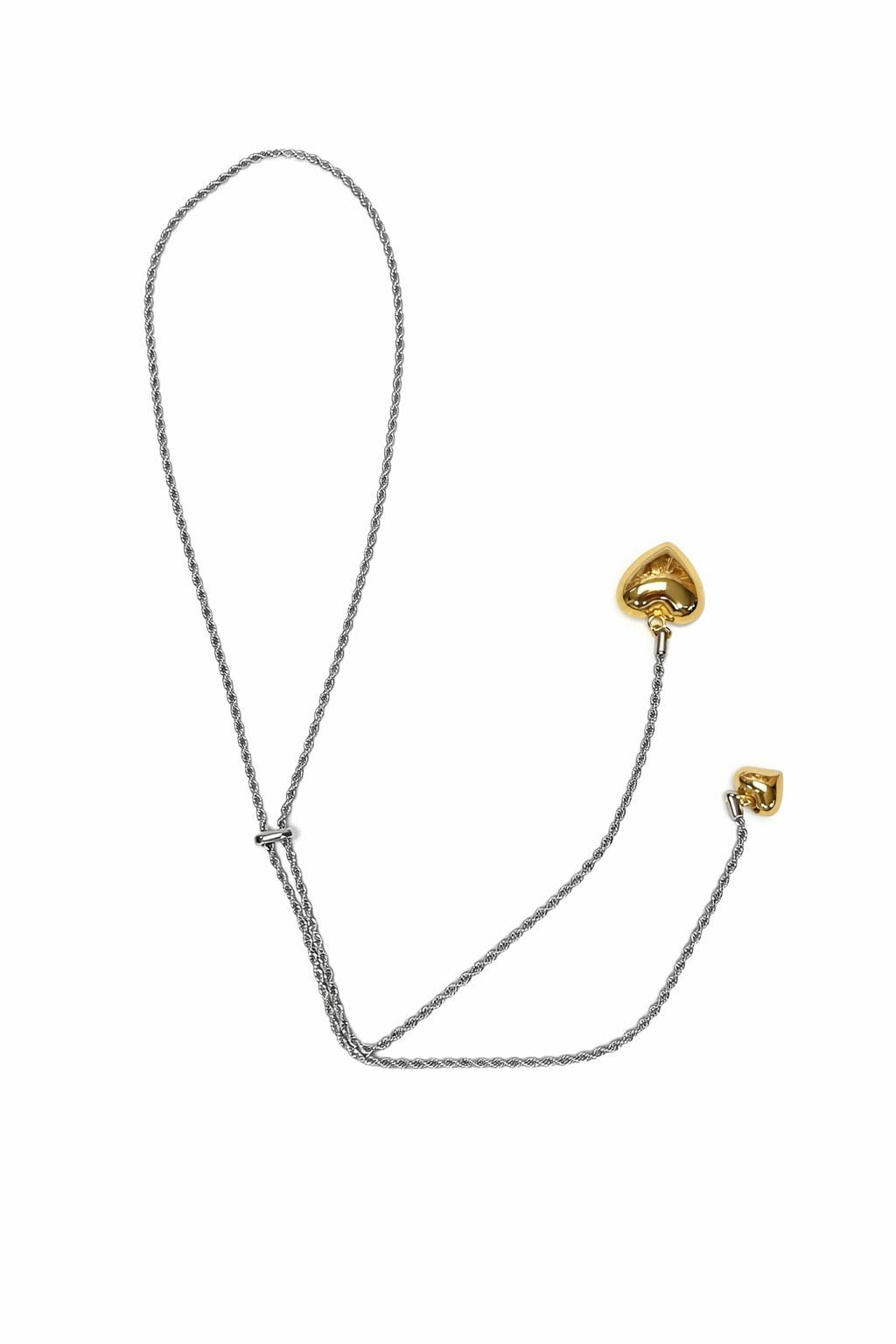 21217 Cadena Ajustable Rolo Silver con Dos Corazones Dorados