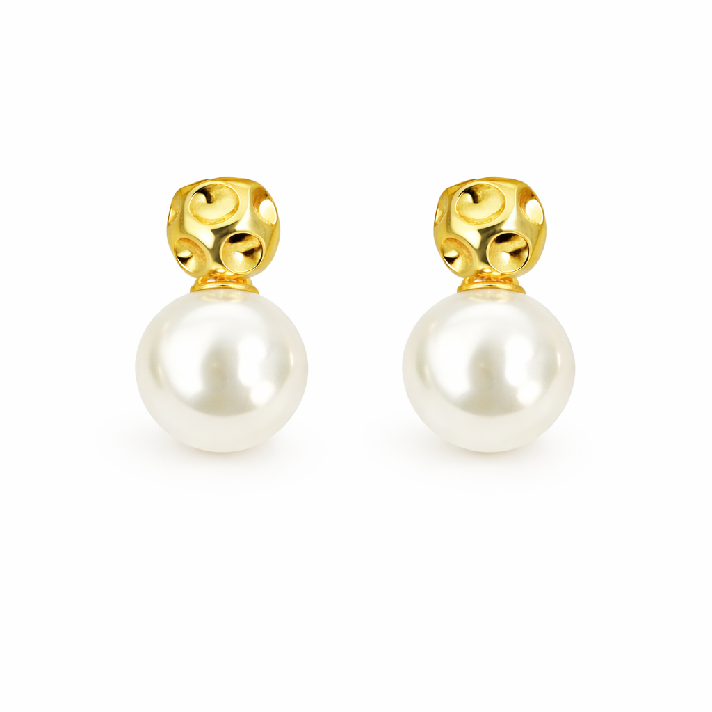 21799 Aretes Dorados con Perla Blanca