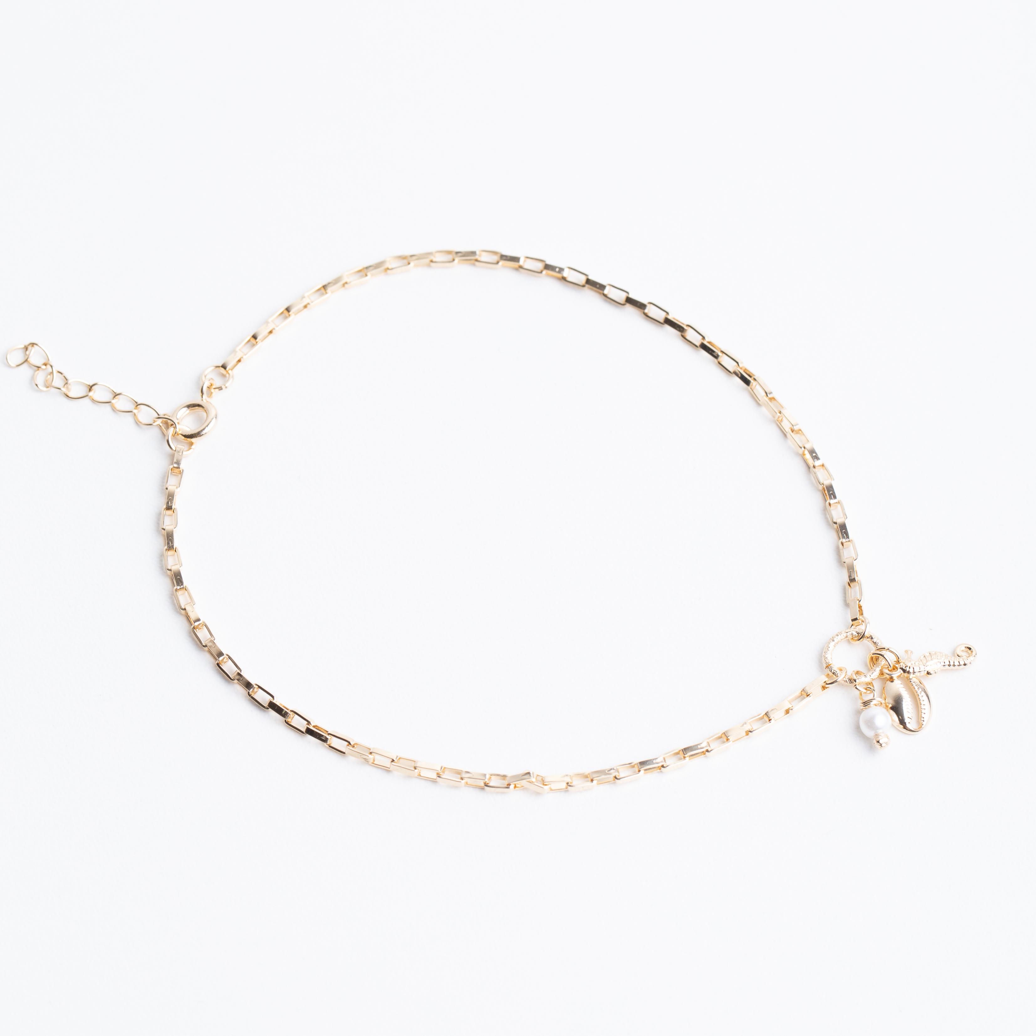 20890 Gold Anklet with Sea Charms and Pearl