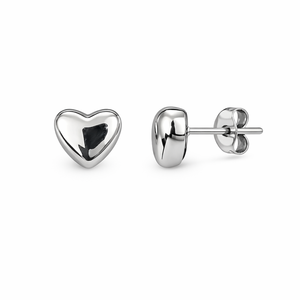 21801 Silver Puffy Heart Stud Earrings