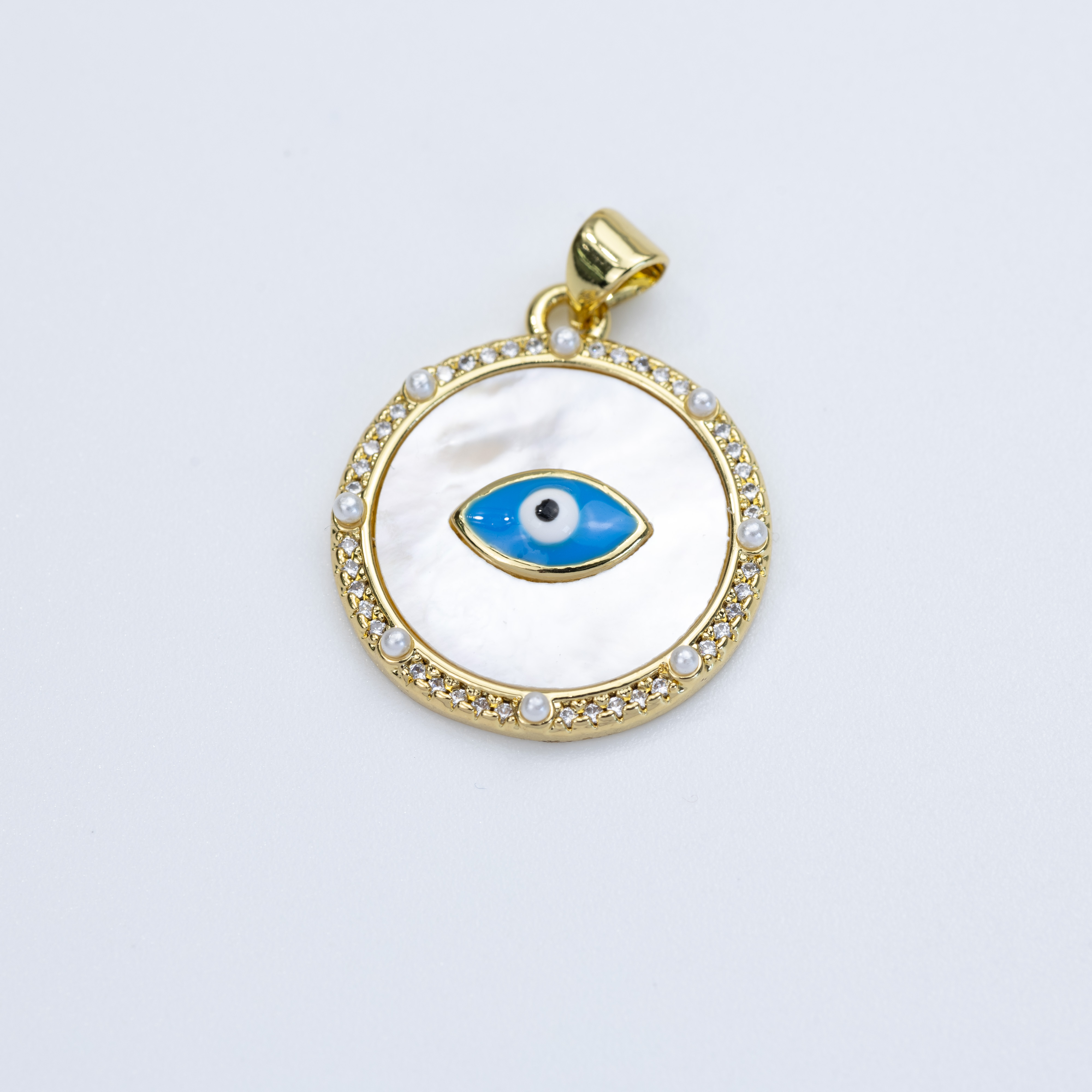 19612 Round Pendant with Blue Evil Eye Pearls 