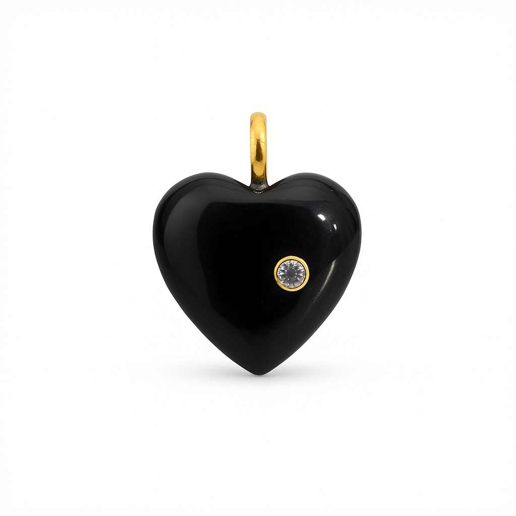 21389 Onyx Heart Pendant with CZ