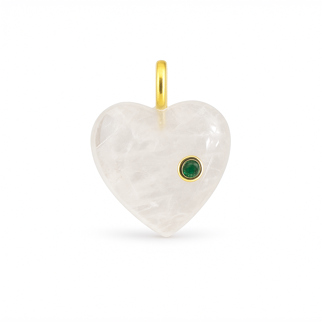 21391 Clear Quartz Heart Pendant with Green CZ