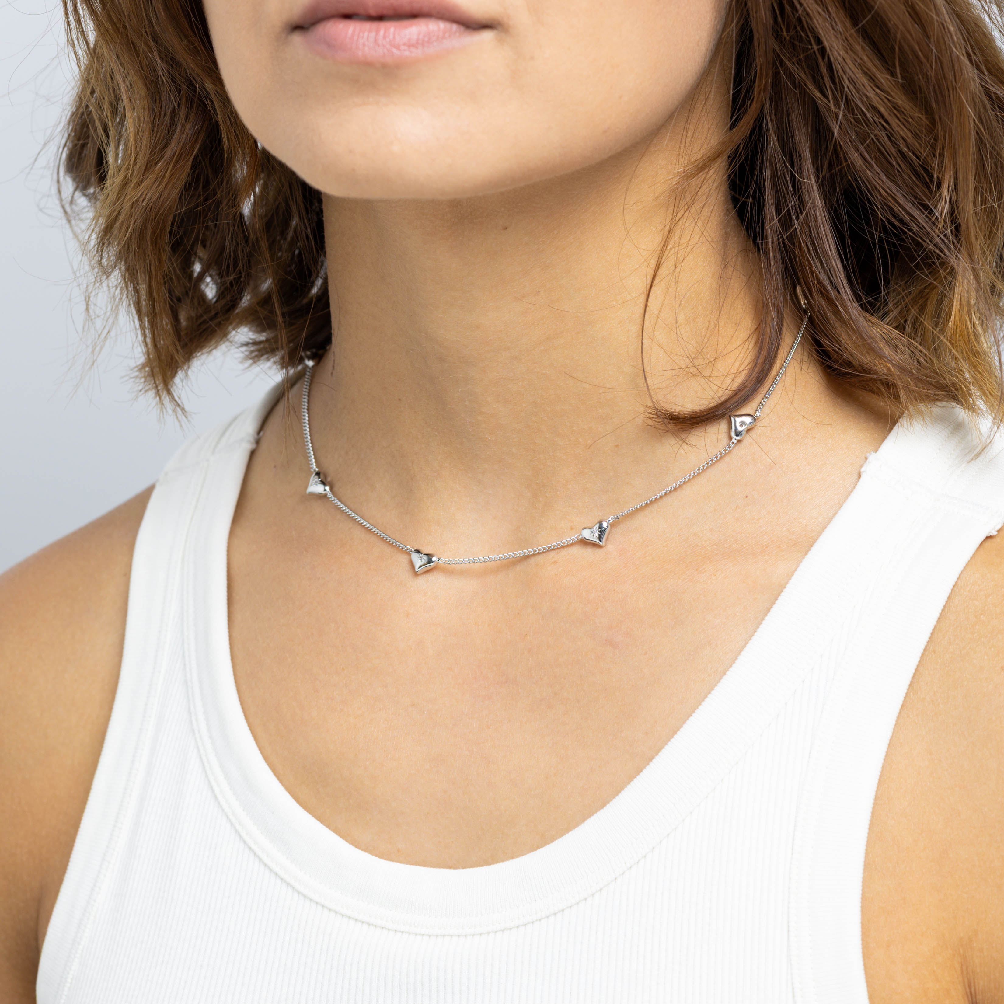 20194 Silver Necklace with Modern Heart Pendants