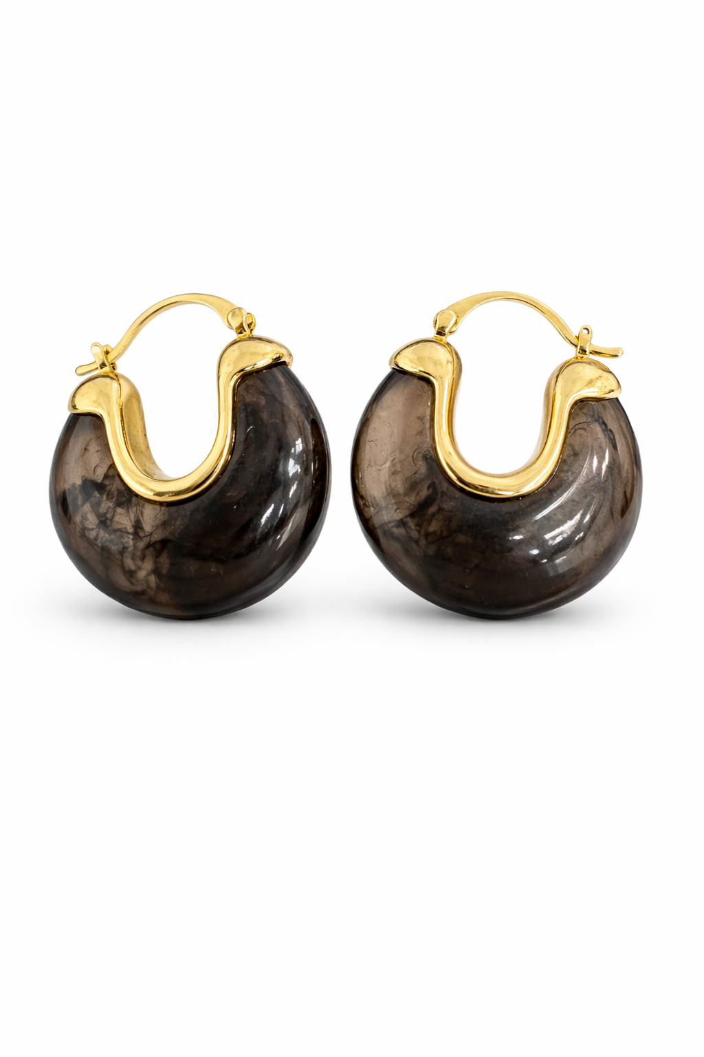 21708 Aretes Tipo Huggie Chunky de Resina Humo