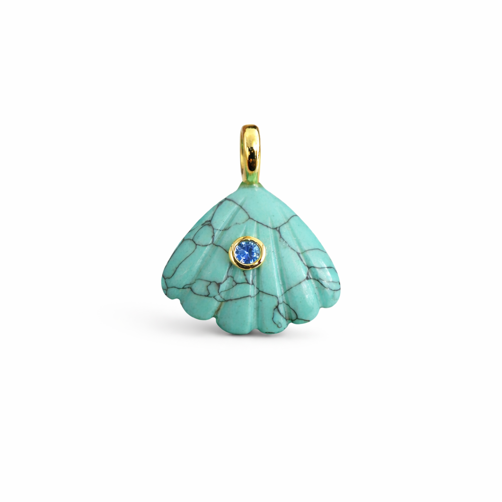 22047 Turquoise Shell Pendant with Blue Crystal