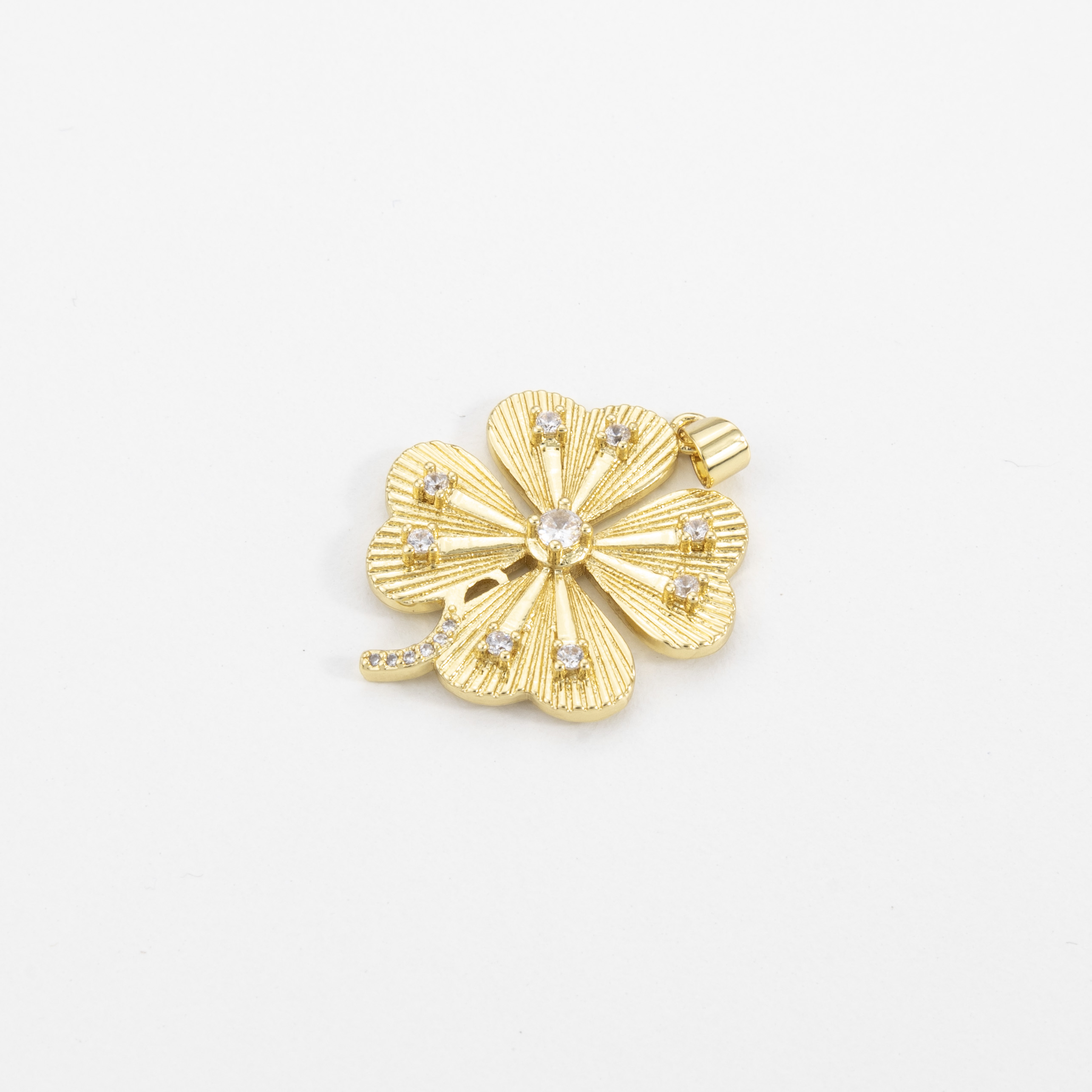 18563  Gold Plated Clover Pendant with Clear Crystals