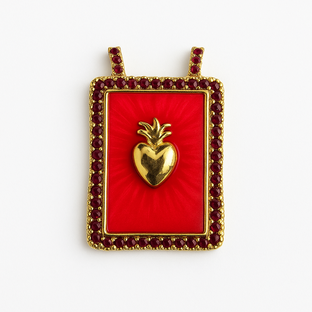21138 Dije Rectangular Sagrado Corazón con Detalles 