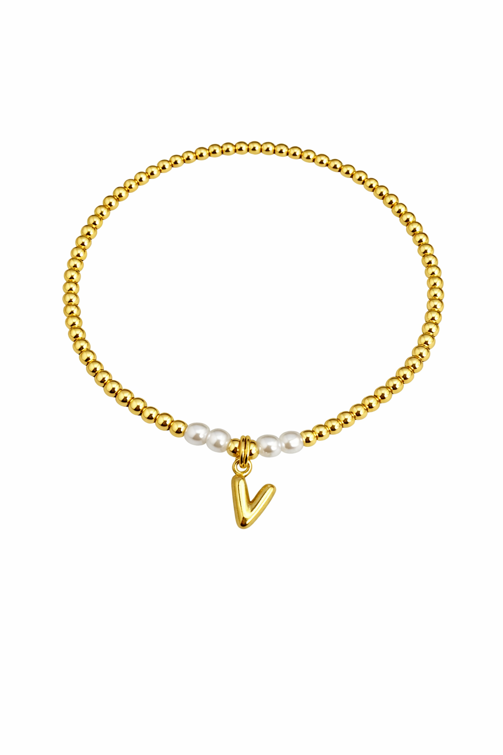 21631 Gold & Pearl Initial V Bracelet