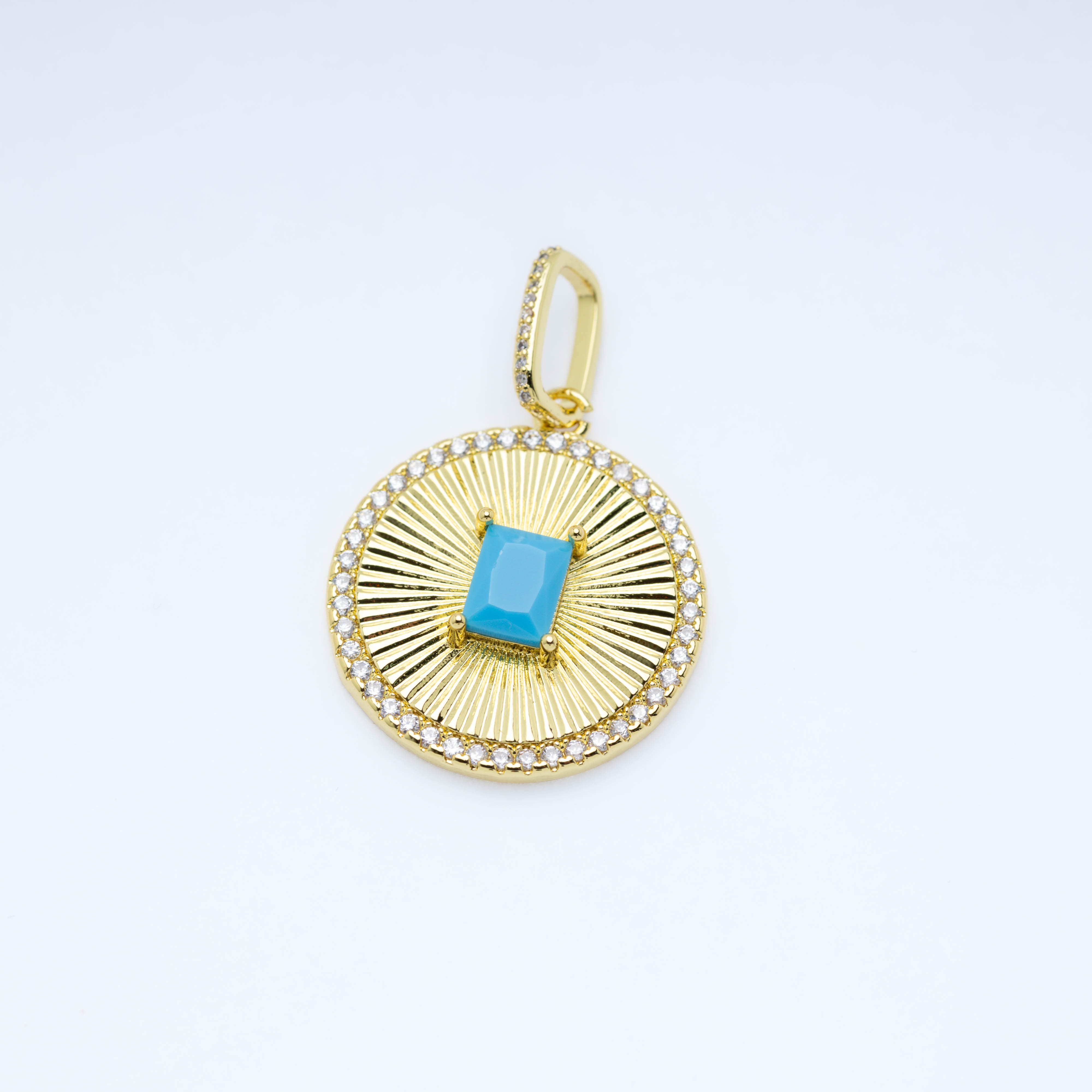 20829 Gold Round With Turquoise Crystal