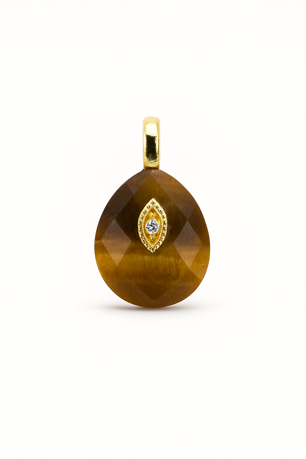 21415 Faceted Tiger’s Eye Teardrop Pendant with Mini Evil-Eye