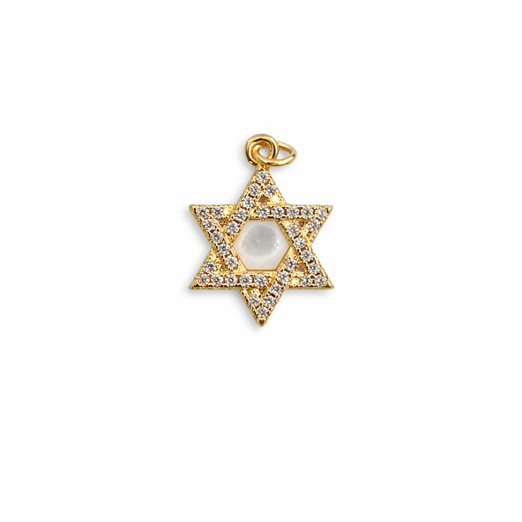 21971 Star of David Charm with Zircon Stones and Pearl Center