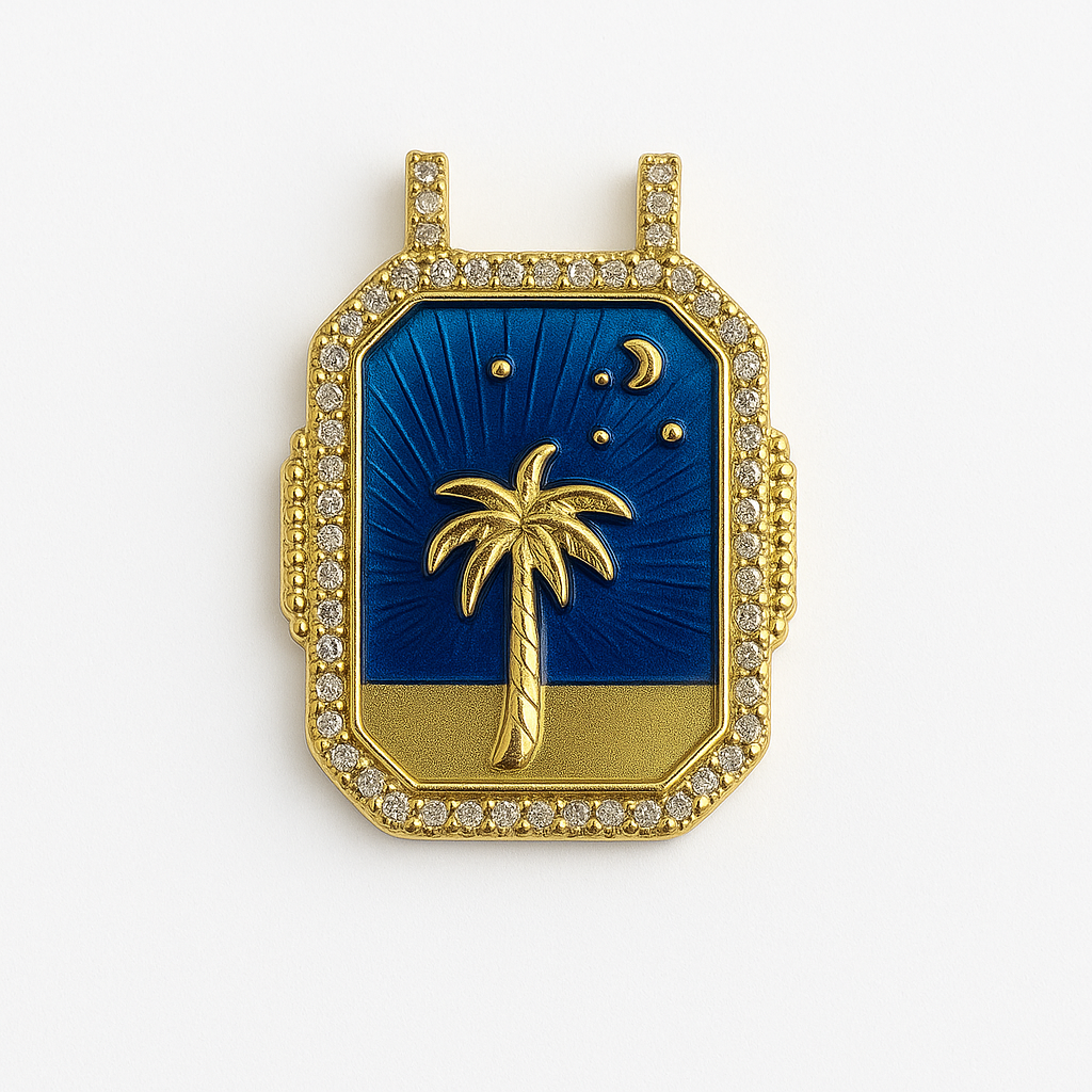 21139 Rectangular Palm Tree Pendant with Midnight Blue