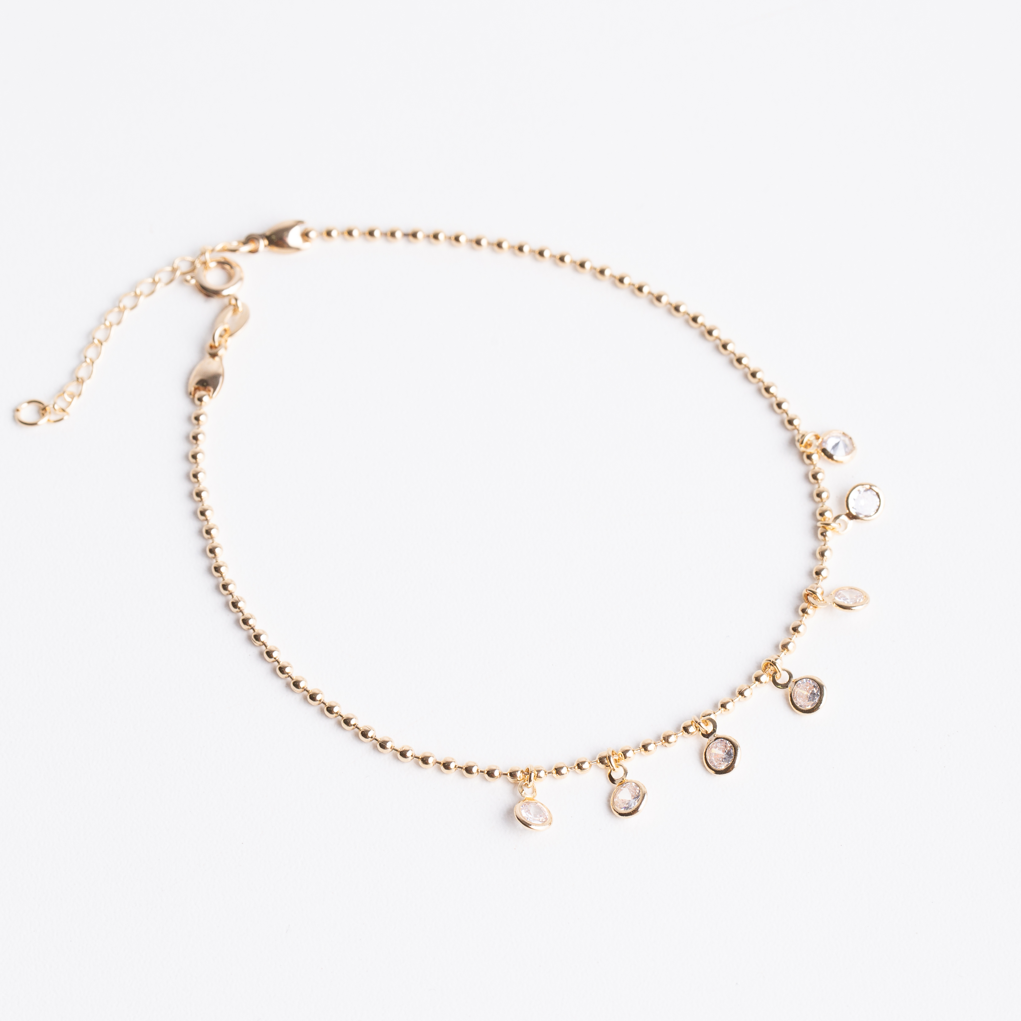 21142 Tobillera Dorada con Dijes de Cristales Colgantes