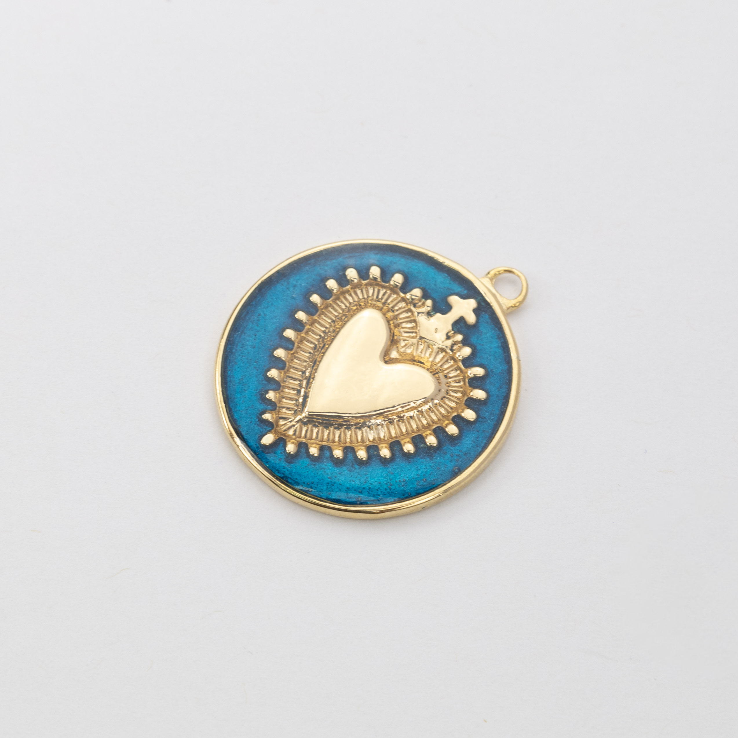 18300 Large Blue Bleeding Heart of Jesus Pendant 